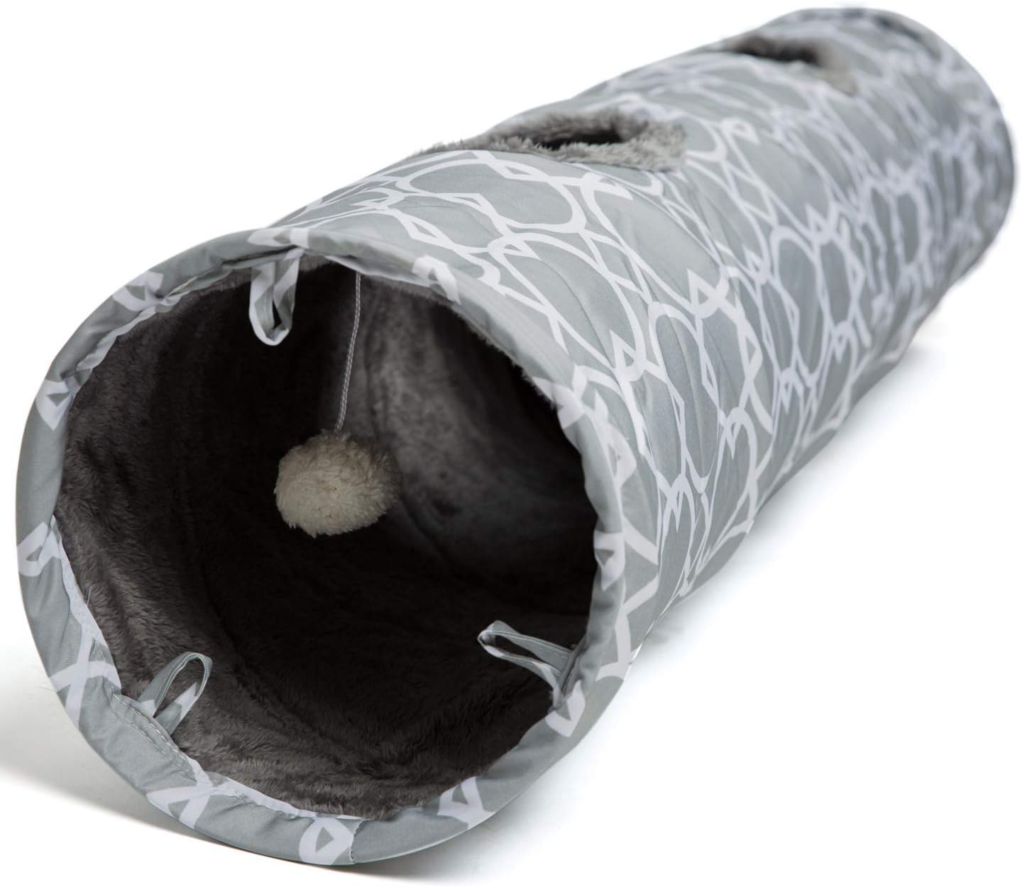 Manufacturer  LUCKITTY Geometric Straight Cat Tunnel with Plush Inside,Cats Toys Collapsible Tunnel Tube with Balls, for Rabbits, Kittens, Ferrets,Puppy, Diameter 9.8 Inch    Cat toy