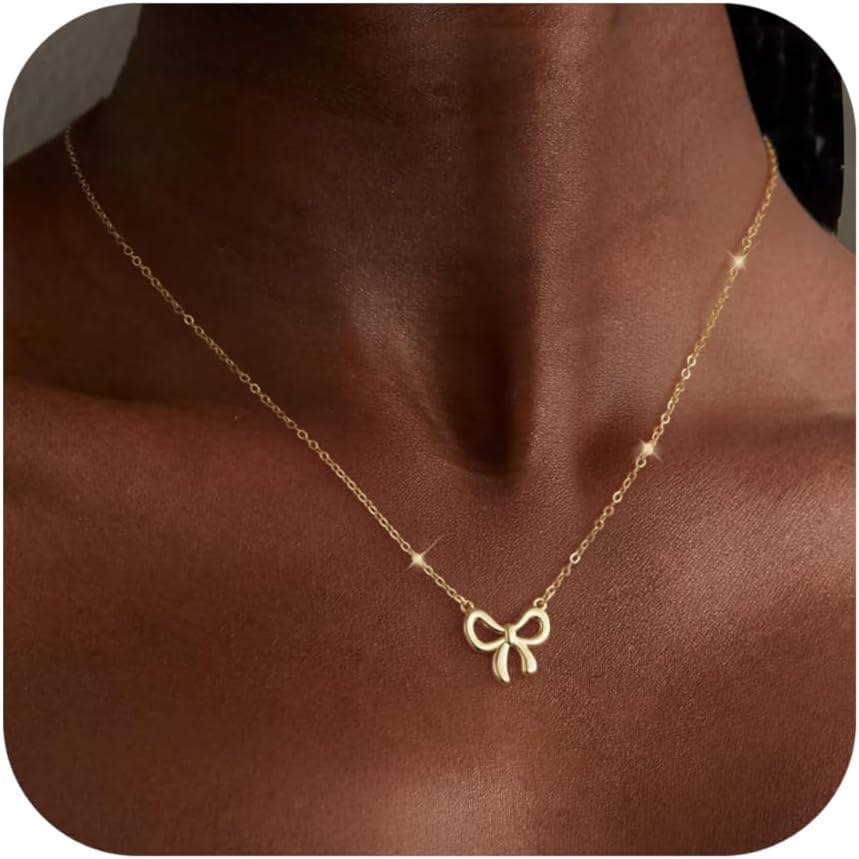 Manufacturer  Gold Necklace for Women Dainty Bow Necklace 14K Gold Plated Cute Choker Necklace Small Bow Pendant Charm Necklaces Teen Gift Trendy Stuff Personalized Jewelry Gifts  Necklace