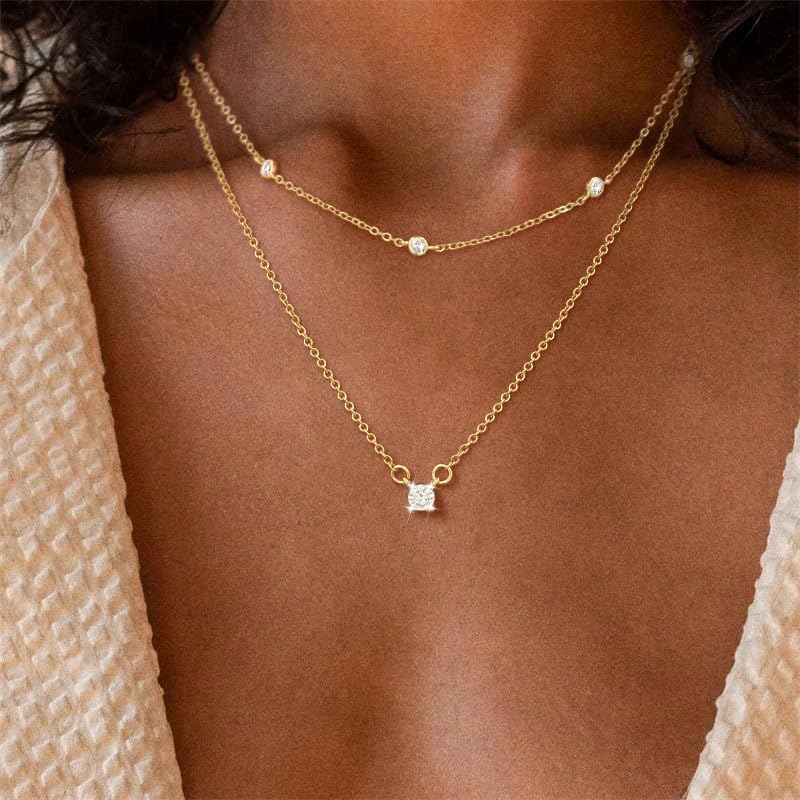 Manufacturer  Gold/Sliver Layered Necklace for Women,Dainty 14K Gold/Sliver Plated CZ Pendant Necklace Trendy Choker Necklace Jewelry Gift for Women  Necklace