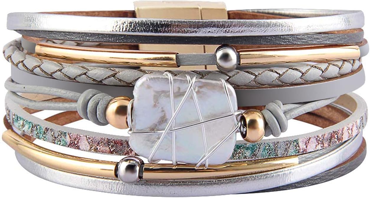 Manufacturer  Fesciory Leopard Bracelet for Women, Boho Leather Wrap Multi-Layer Pearl Crystal Bracelet Bangle Jewelry  bracelets