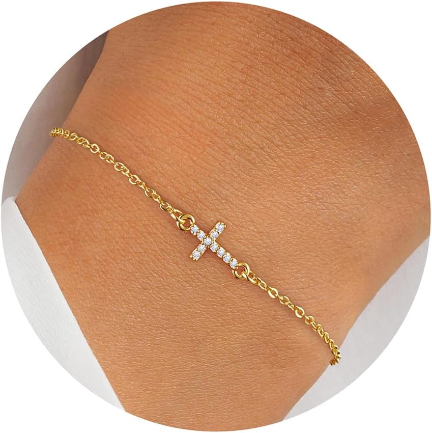 Manufacturer  Turandoss Gold Cross Bracelets for Women - 14K Gold Plated Satellite Bead CZ Pearl Holy Mary Medal Cross Bracelet Dainty Bracelets for Women Faith Jewelry Christian Baptism Religious Gifts  bracelets