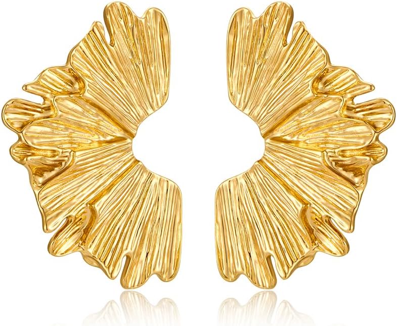 Manufacturer  Chunky Gold Statement Earrings For Women Gold Plated Sectored Flower Leaf Shell Angel Wing Earrings Large Stud Earrings Hypoallergenic Earrings  earring