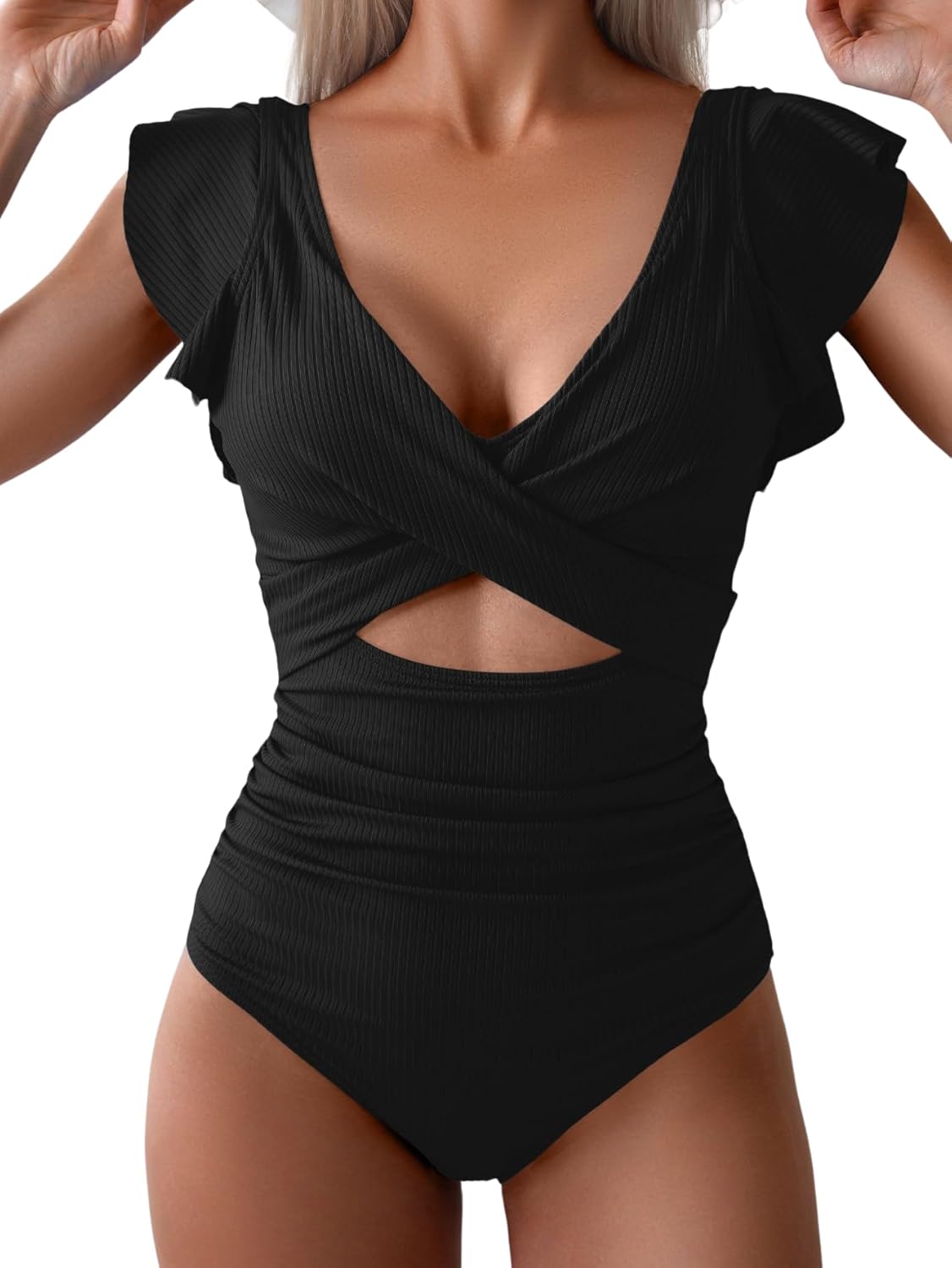 Manufacturer  B2prity Women's One Piece Swimsuit Ruffle Cutout Bathing Suits Slimming Tummy Control V Neck Wrap Swimwear  Swimsuit