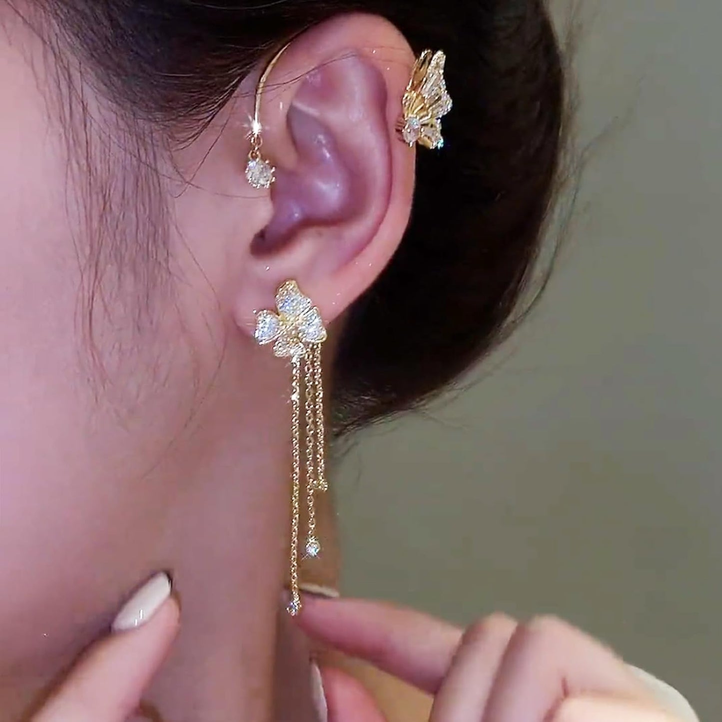 Manufacturer  Butterfly Ear Cuffs Earrings Rhinestone Butterfly Flower Ear Wrap No Piercing Tassel Earrings for Women  earring