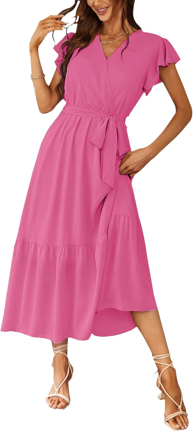 Manufacturer  PRETTYGARDEN Women's Summer Floral Boho Maxi Dress Wrap Short Sleeve V Neck Ruffle A-Line Flowy Wedding Guest Long Dresses dresses