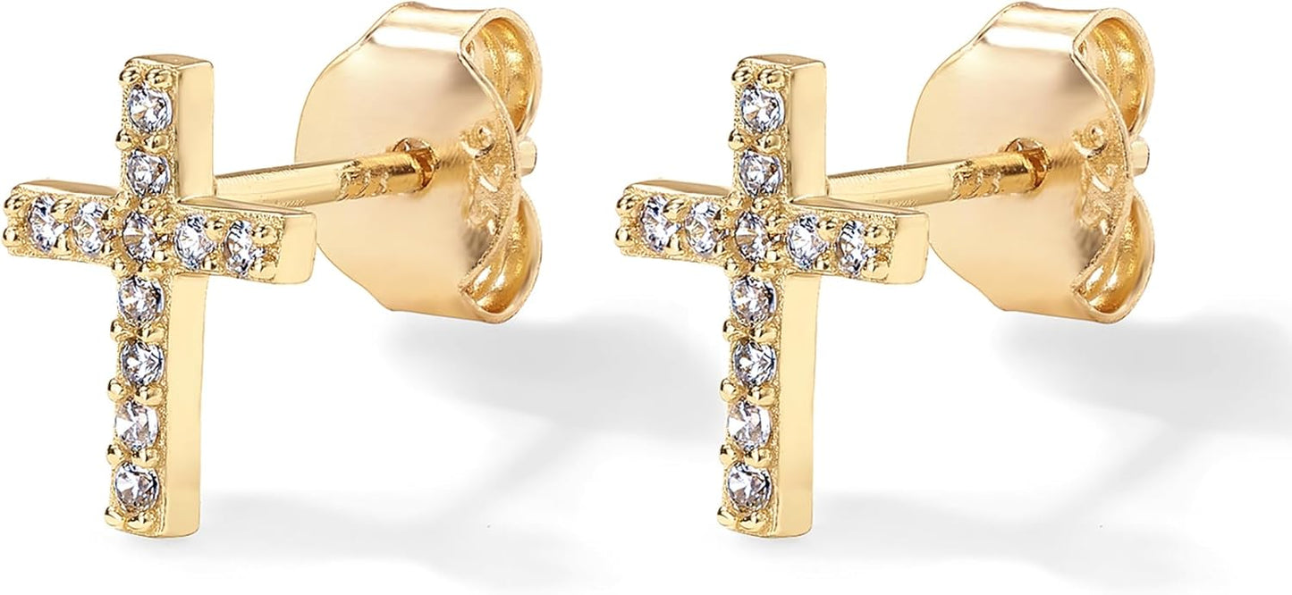 Manufacturer  PAVOI 14K Gold Plated Sterling Silver Posts Cross Earrings for Women | Small Religious Faith Cubic Zirconia Cross Studs Huggies Earrings  earring