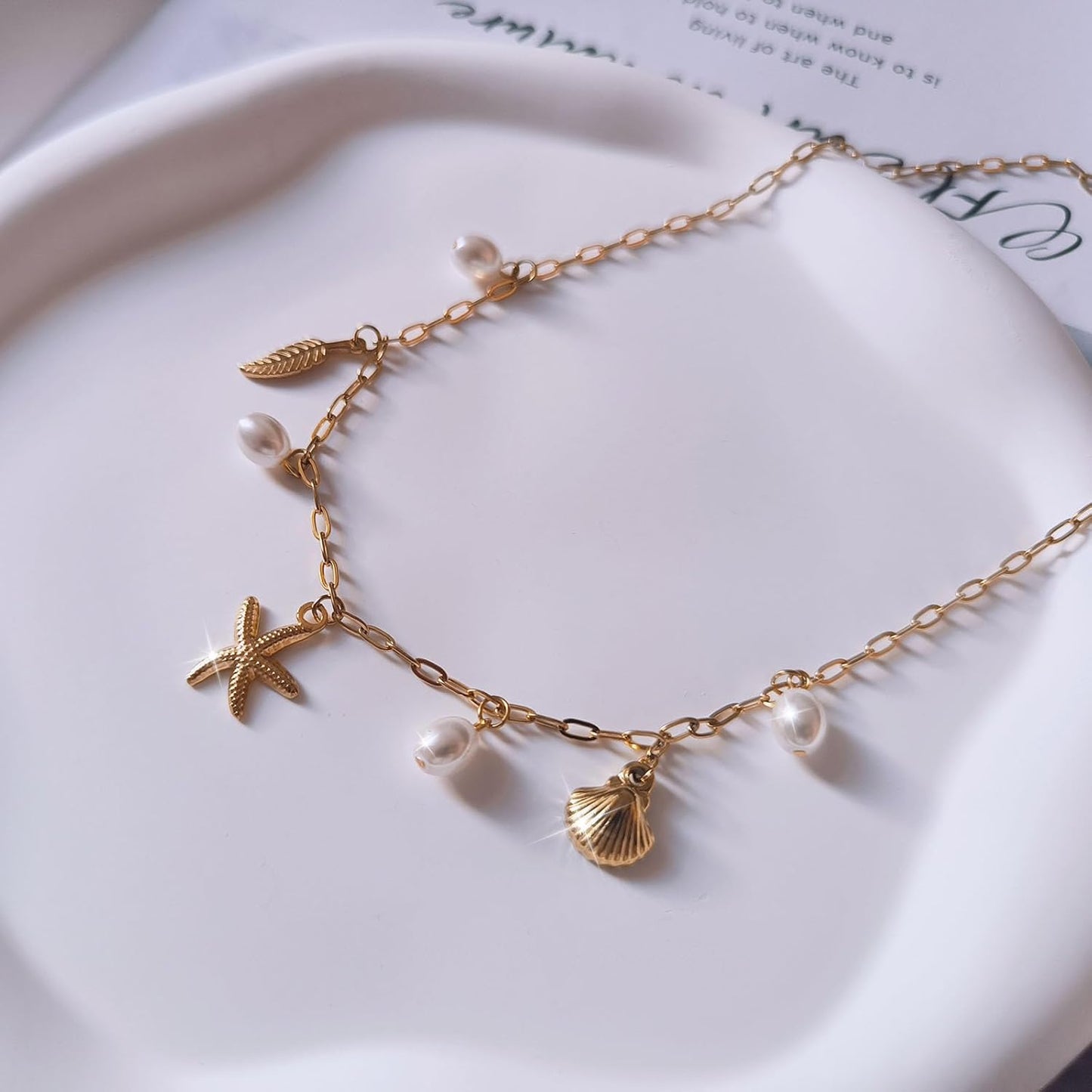 Manufacturer  Charm Necklace for Women - Dainty Gold Paperclip Beach Charm Necklace Cute Shell Necklace Moon Star Accessory Beach Cross Hexagram Pendant Preppy Stuff Summer Jewelry for Women  necklace