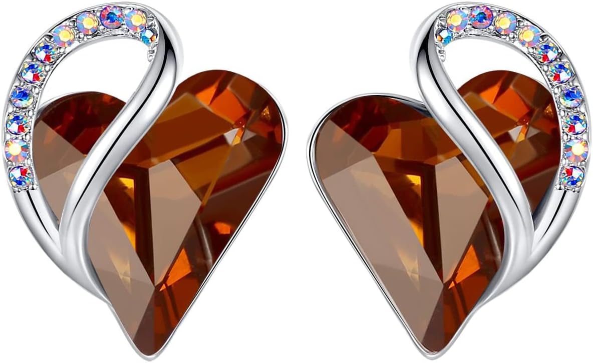 Manufacturer  Earrings for Women, Mothers Day Gift for Mom, Heart Birthstone Crystal Stud Earring, Silver Plated Birthday Jewelry  earring