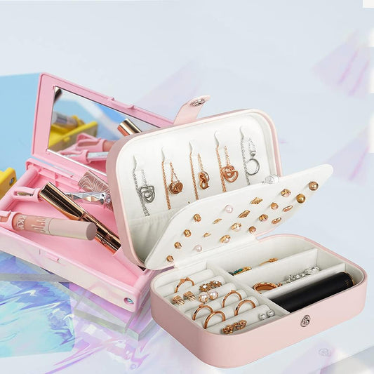 Manufacturer  Travel Jewelry Box, PU Leather Small Jewelry Organizer for Women Girls, Portable Mini Travel Case Display Storage Holder Boxes for Stud Earrings, Rings, Necklaces, Bracelets (Pink)   rings