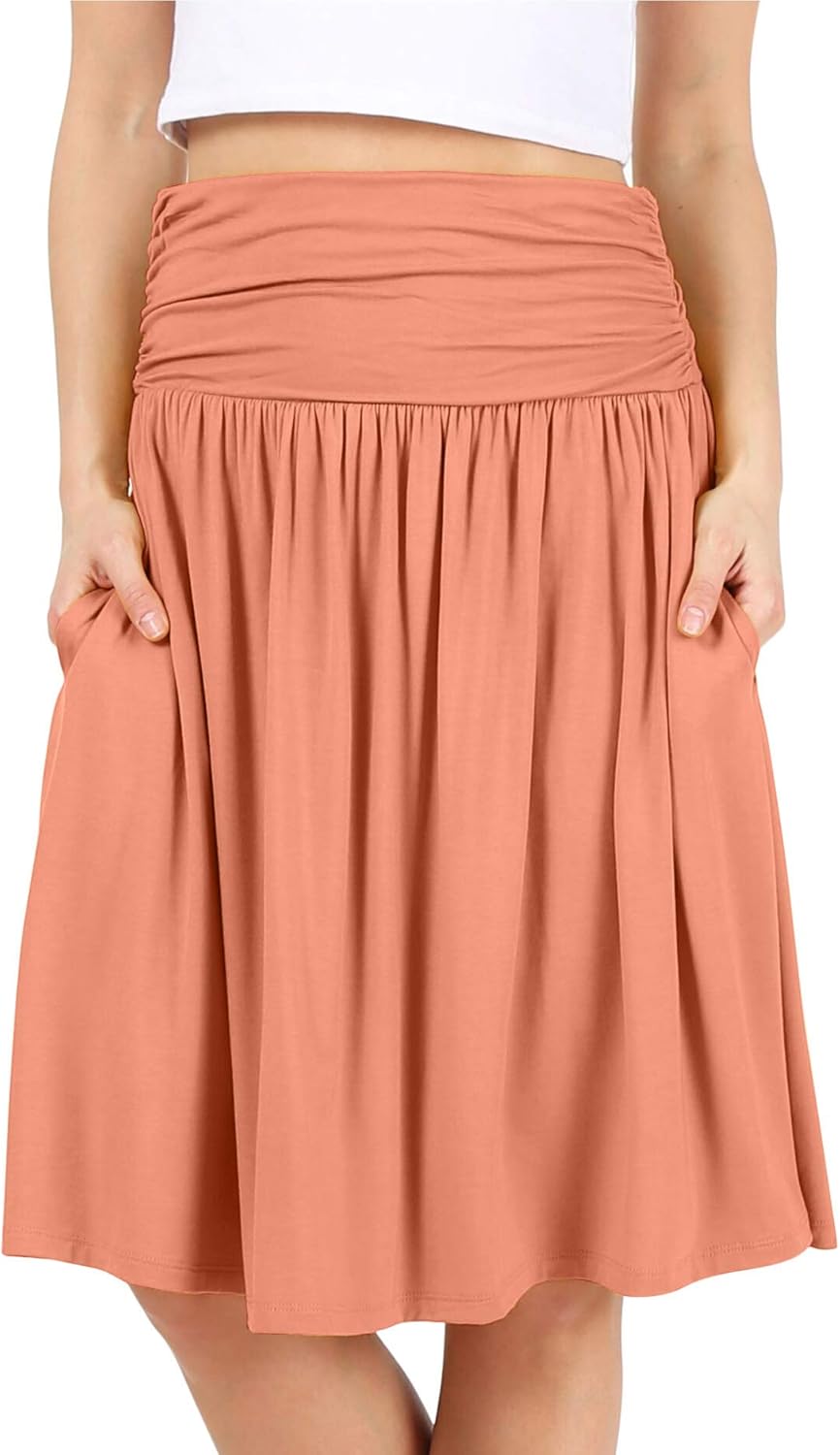 Manufacturer  Simlu Skirts for Women Regular and Plus Size Skirt with Pockets Below The Knee Length Ruched Flowy Midi Skirts