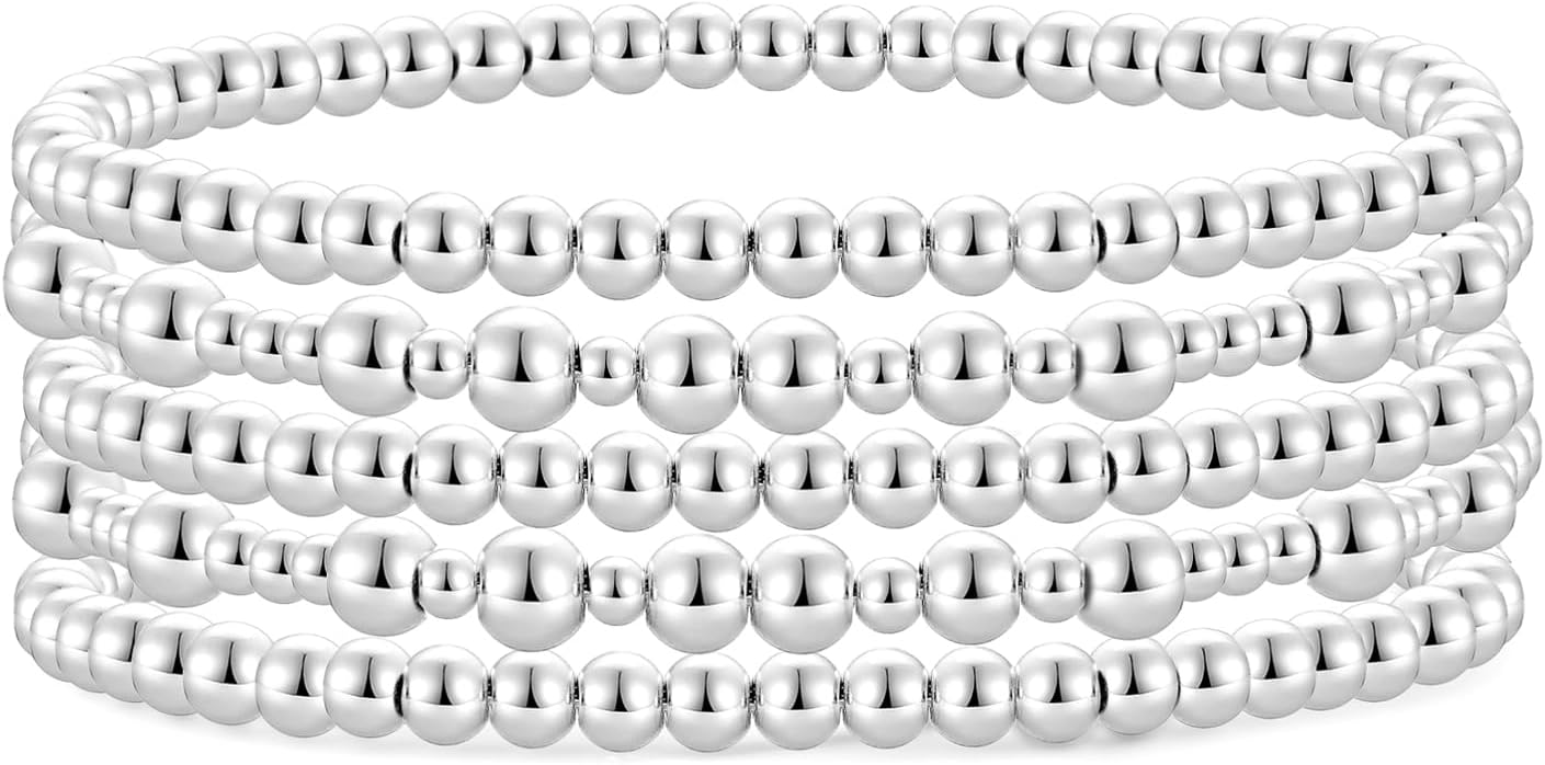 Manufacturer  Badu Gold Plate Bead Bracelet for Women 14K Gold Plated Bead Ball Bracelet Stretchable Elastic Hypoallergenic Bohemian Stackable  bracelets