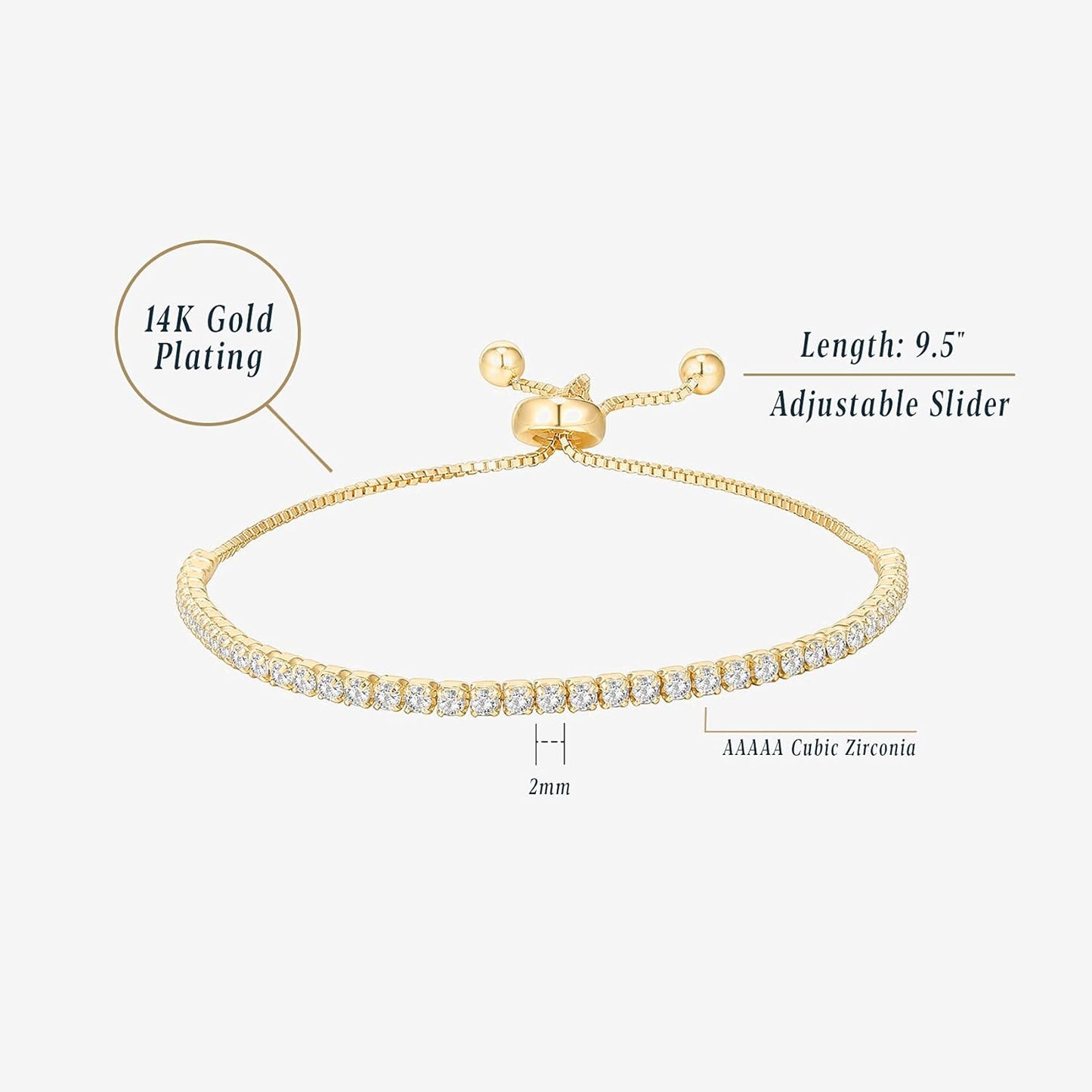 Manufacturer  PAVOI 14K Gold Plated Cubic Zirconia Classic Tennis Bracelet for Women | Adjustable Slider  bracelets