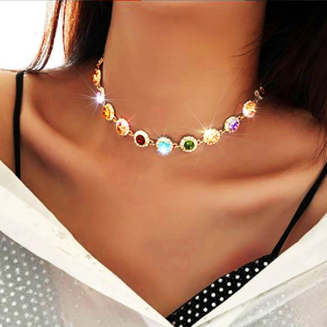 Manufacturer  ACEDRE Colorful Crystal Choker Necklace Sparkly Rhinestone Chokers Necklaces Gold Chain Party Prom Neck Jewelry for Women  necklace