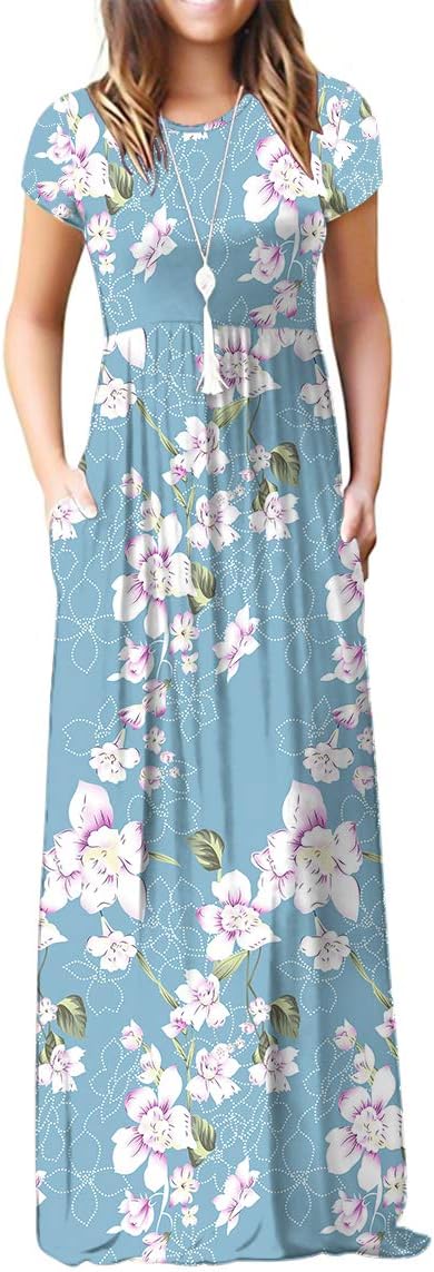 Manufacturer  GRECERELLE Women Summer Crew Neck Casual Short Sleeve Solid Floral Print Long Maxi Dress with Pockets dresses