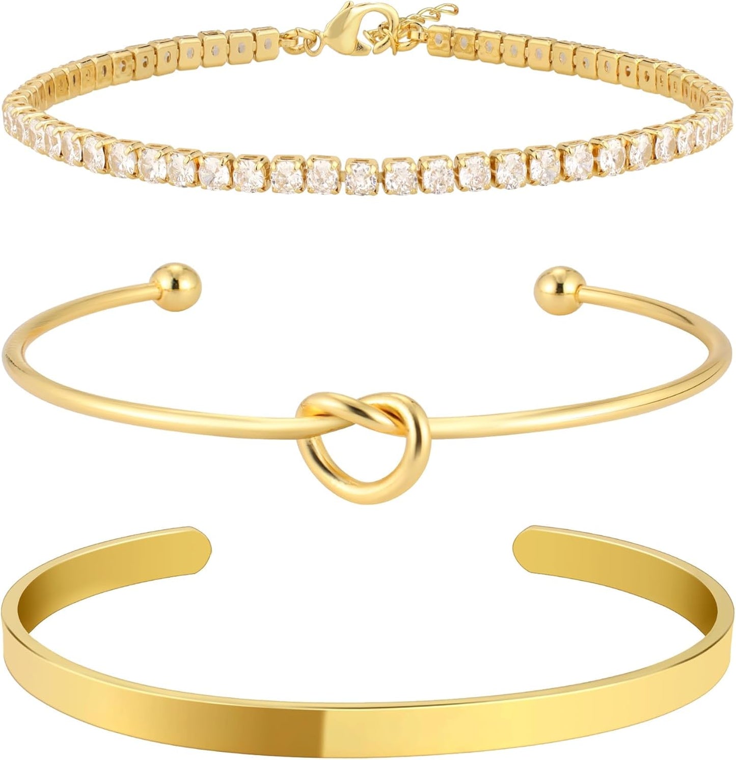 Manufacturer  Gold Bangle Cuff Knot Bracelet for Women Stack Non Tarnish 14k Gold Plated Dainty Cubic Zirconia Tennis Bracelets Jewelry Set for Women Trendy  bracelets