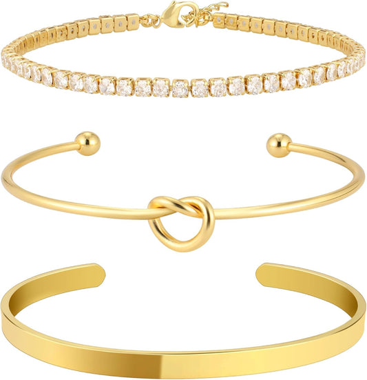 Manufacturer  Gold Bangle Cuff Knot Bracelet for Women Stack Non Tarnish 14k Gold Plated Dainty Cubic Zirconia Tennis Bracelets Jewelry Set for Women Trendy  bracelets