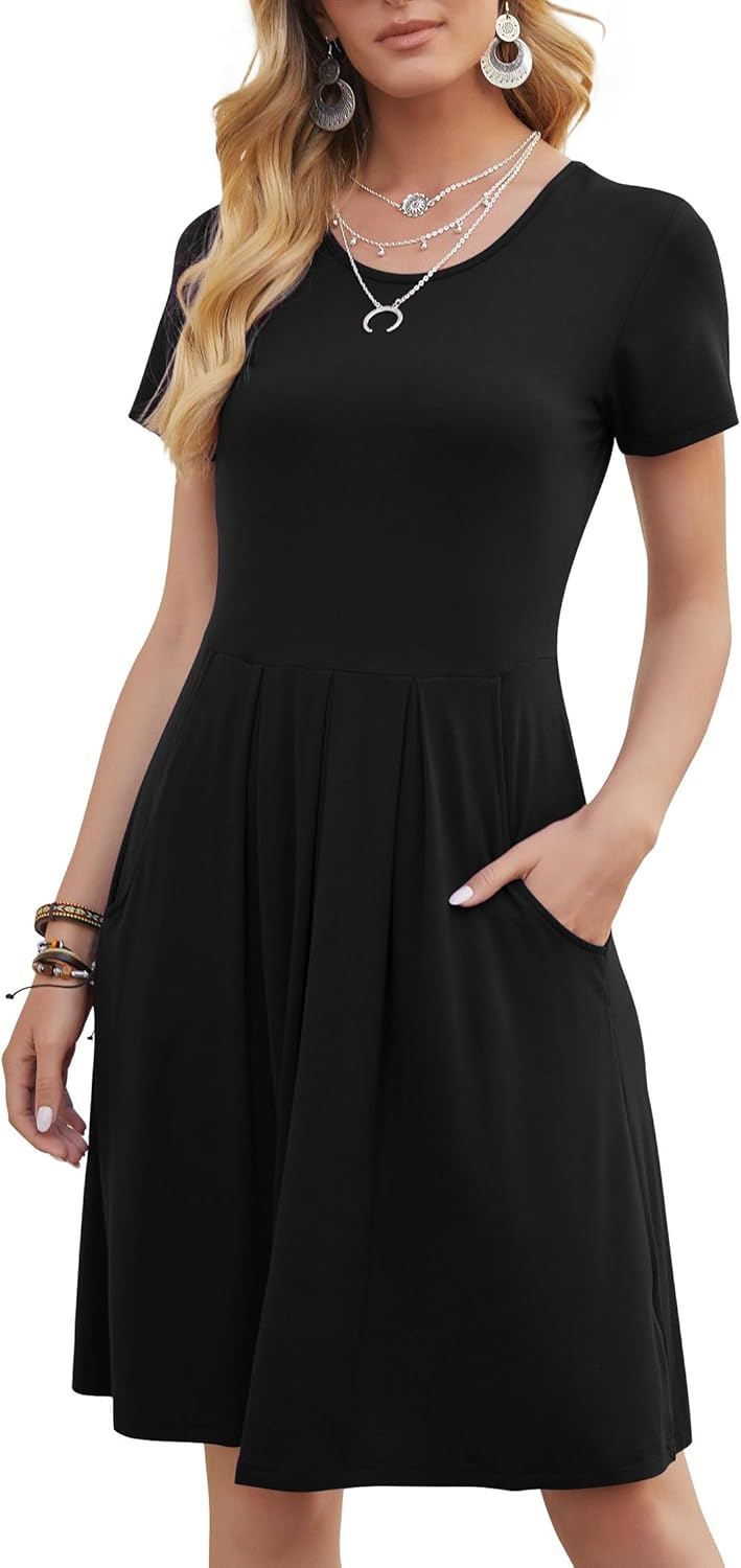 Manufacturer  DouBCQ Women's Casual Flowy Pleated Loose Dresses with Pockets dresses