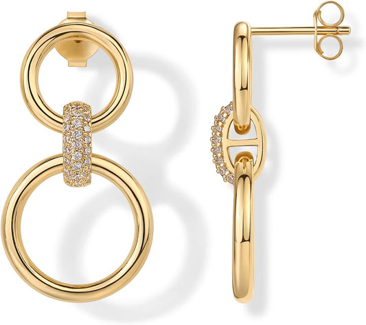 Manufacturer  PAVOI 14K Gold Plated Chunky Triple Hoop Stud Earrings for Women | Cubic Zirconia Chunky Studs | CZ Drop Dangle Earrings  earring