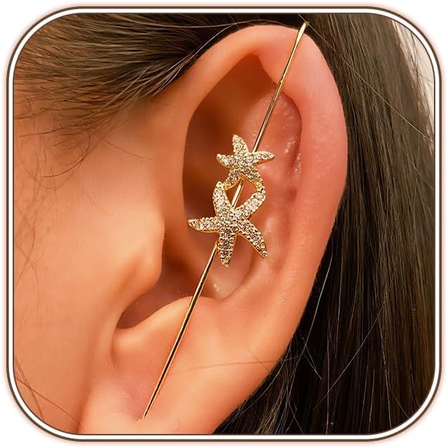 Manufacturer  Vintage Ear Wrap Crawler Hook Earrings Crystal Long Piercing Star-Shape Lightning Bolt Exaggerate Wrap Climber Earrings Gold Silver Cz Ear Cuff Earrings for Women  earring