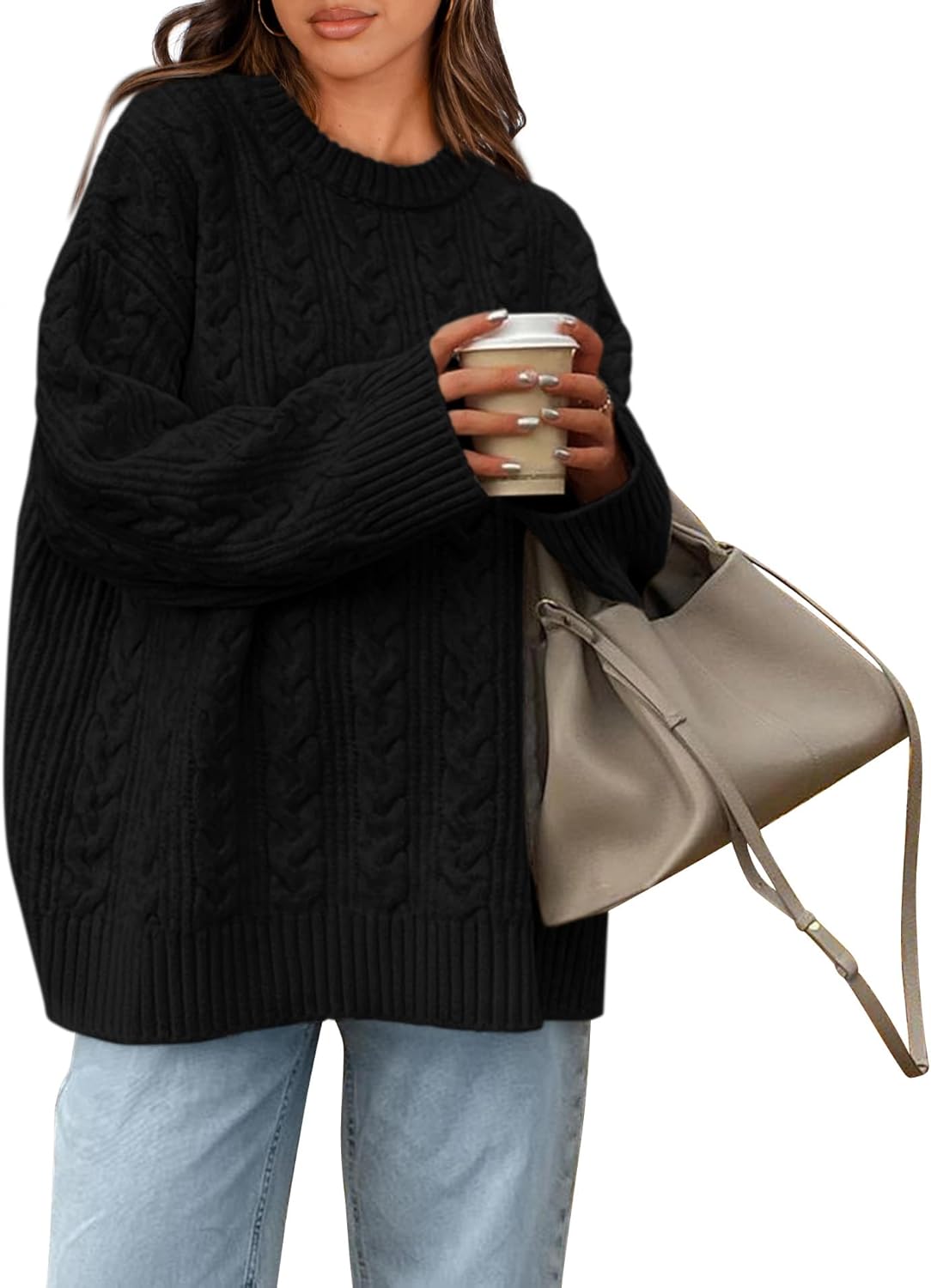 Manufacturer  Okiwam Women's Oversized Sweaters Crewneck Cable Knit Pullover Casual Loose Fall Outfits Fashion Clothes 2025   sweaters