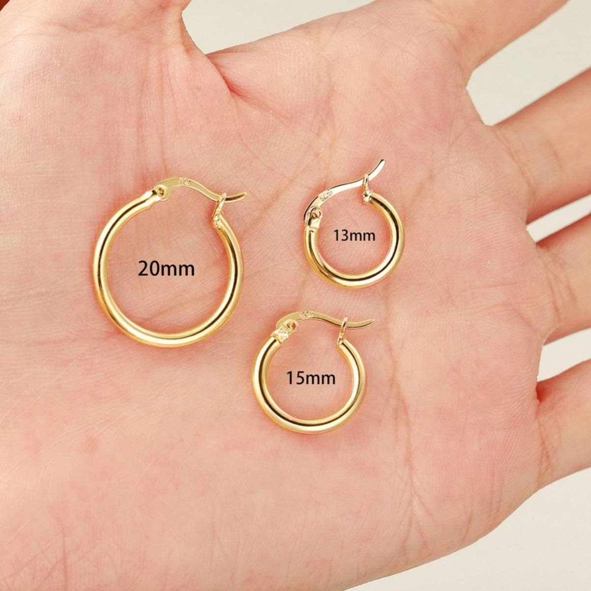 Manufacturer  14K Gold Plated Hoop Earrings for Women, 4 Pairs Sterling Silver Post Small Hoops, Gold Huggie Earrings Set for Women Men (13mm 15mm 20mm 25mm)   rings