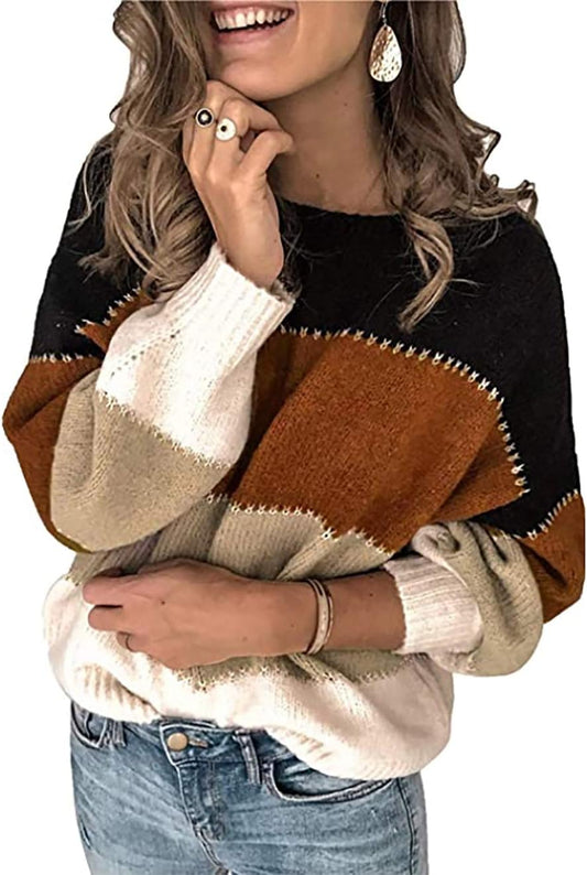 Manufacturer  Necooer Womens Sweater Pullover Casual Long Sleeve Crewneck Color Block Pullover Knit Sweater for Women   sweaters