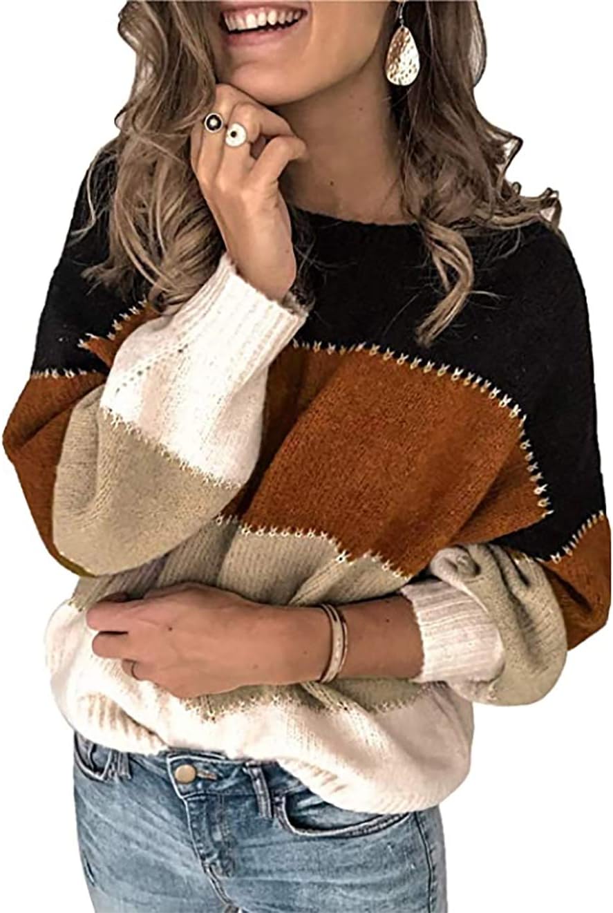 Manufacturer  Necooer Womens Sweater Pullover Casual Long Sleeve Crewneck Color Block Pullover Knit Sweater for Women   sweaters