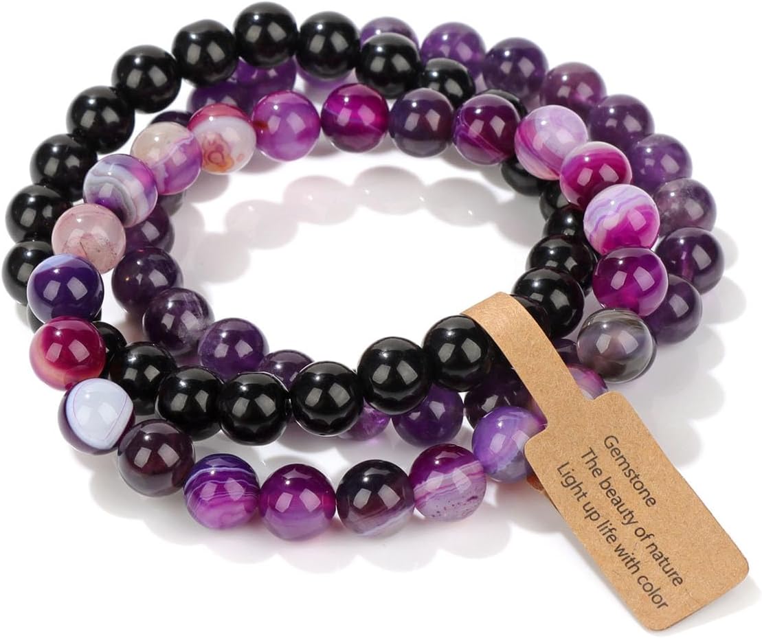 Manufacturer  3 PCS Healing Crystal Bracelets for Women 8mm Natural Stone Beaded Stretch Bracelet Amethyst Jewelry Gifts  bracelets