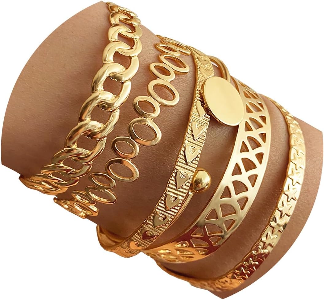 Manufacturer  IFKM Gold Bangle Bracelets For Women, 14k Gold Plated Multi Layer Stackable Cuff Bracelet Set, Trendy Elegance Charms Non Tarnish Minimalist Textured Boho Jewelry Gift for Women  bracelets