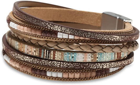 Manufacturer  Fesciory Leather Wrap Bracelets for Women, Boho Leopard Multi-Layer Crystal Beads Cuff Bracelet Jewelry  bracelets