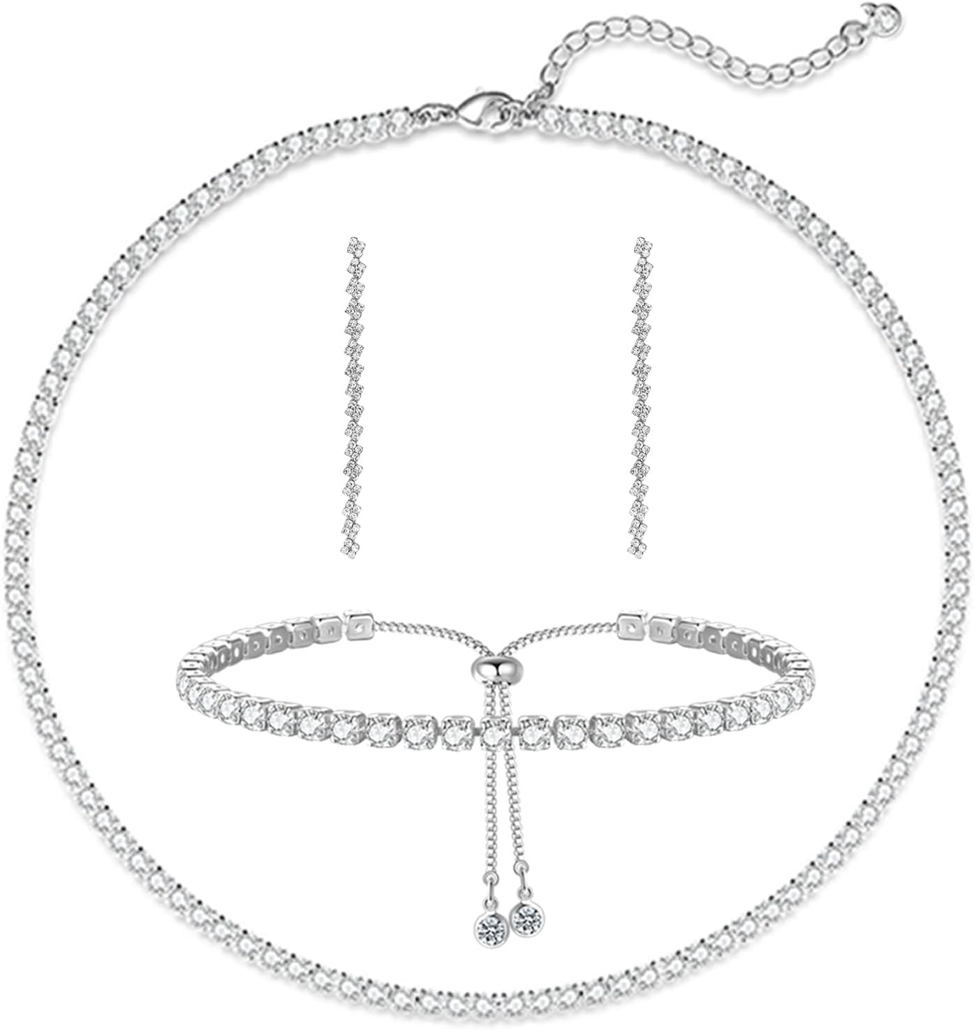 Manufacturer  Tennis Necklace Bracelet for Women, Sterling Sliver, Dainty Chocker Necklace, Crystal Bracelet for Women, Wedding Jewelry for Bride, Sparkly Party Prom Hypoallergenic  Necklace