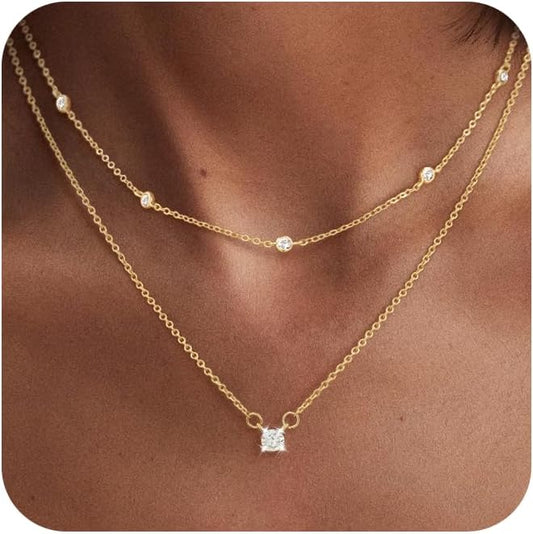 Manufacturer  Gold/Sliver Layered Necklace for Women,Dainty 14K Gold/Sliver Plated CZ Pendant Necklace Trendy Choker Necklace Jewelry Gift for Women  Necklace