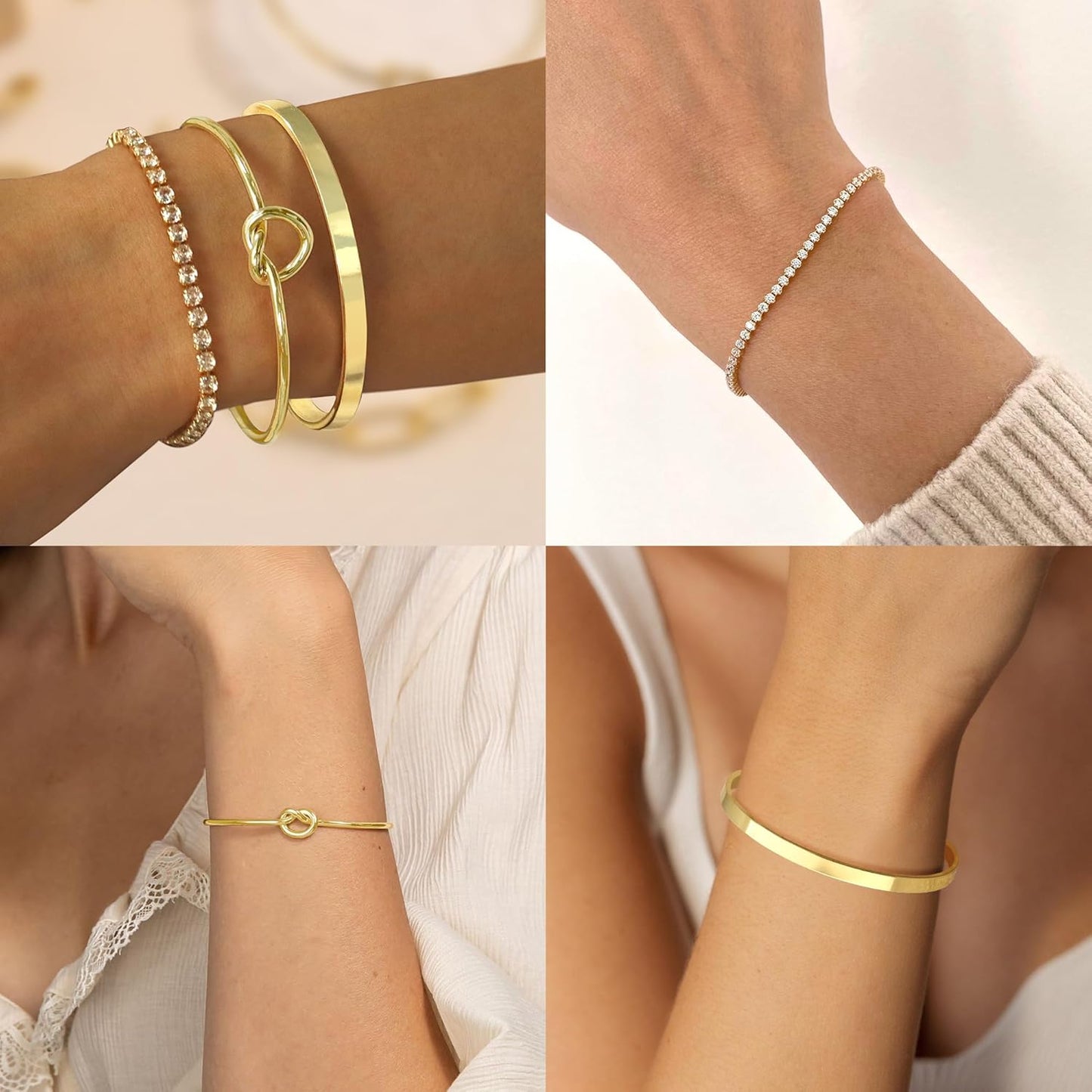 Manufacturer  Gold Bangle Cuff Knot Bracelet for Women Stack Non Tarnish 14k Gold Plated Dainty Cubic Zirconia Tennis Bracelets Jewelry Set for Women Trendy  bracelets