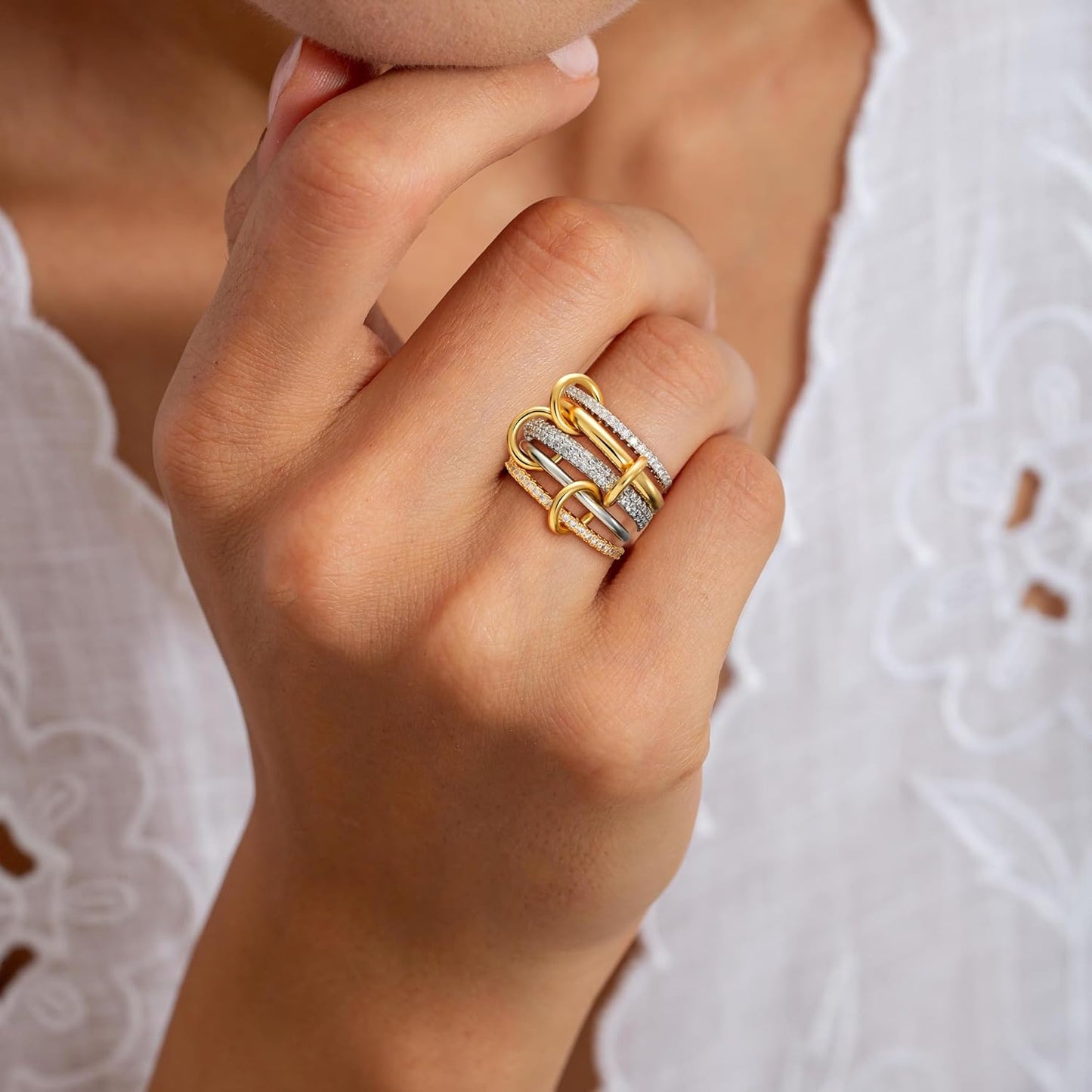 Manufacturer  Gold Stackable Rings for Women, 14K Gold Plated Cubic Zirconia Rings, Silver Gold Multi Ring Mixed Metals Stackable Ring Set for Women Non Tarnish   rings