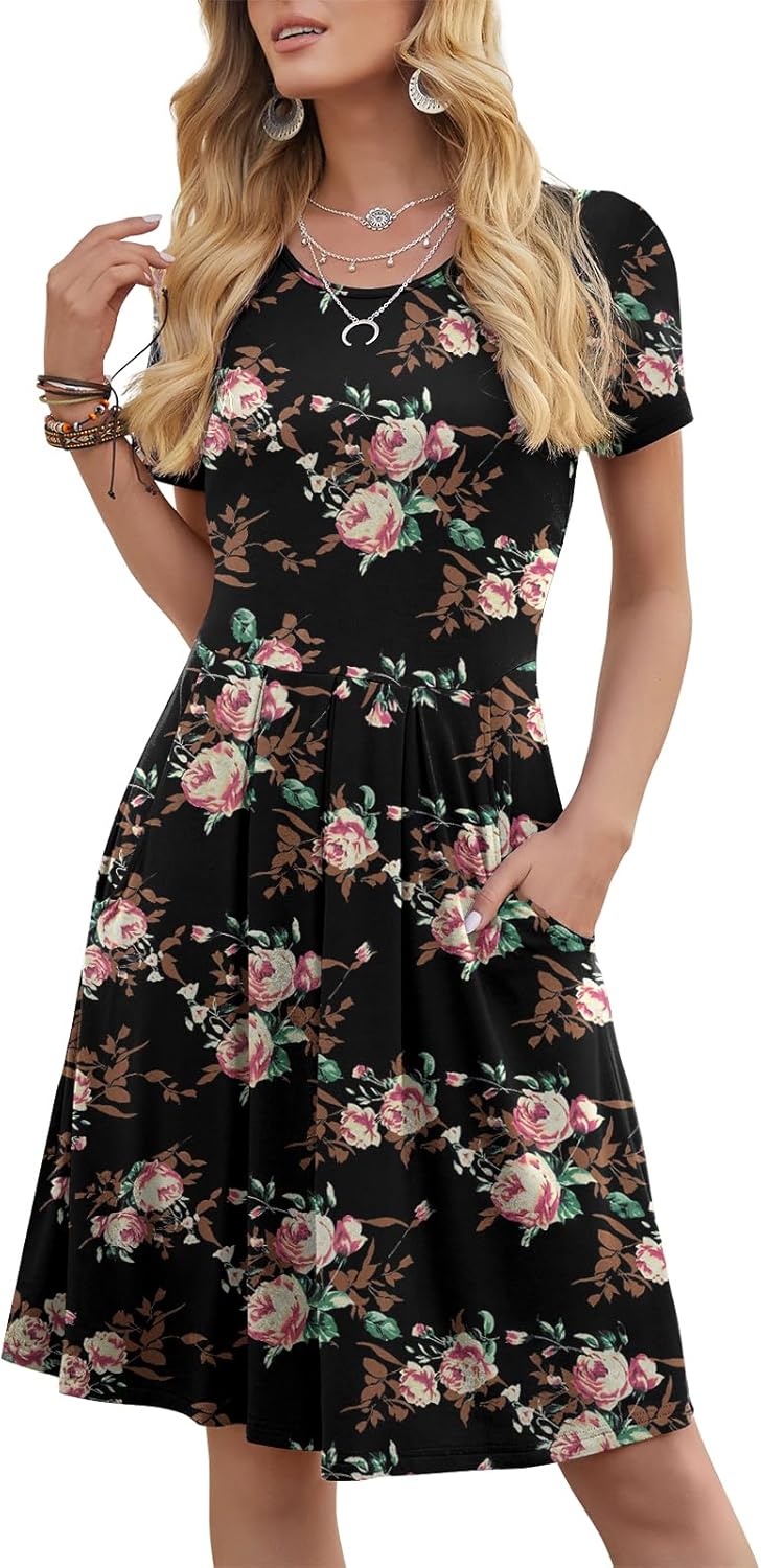 Manufacturer  DouBCQ Women's Casual Flowy Pleated Loose Dresses with Pockets dresses