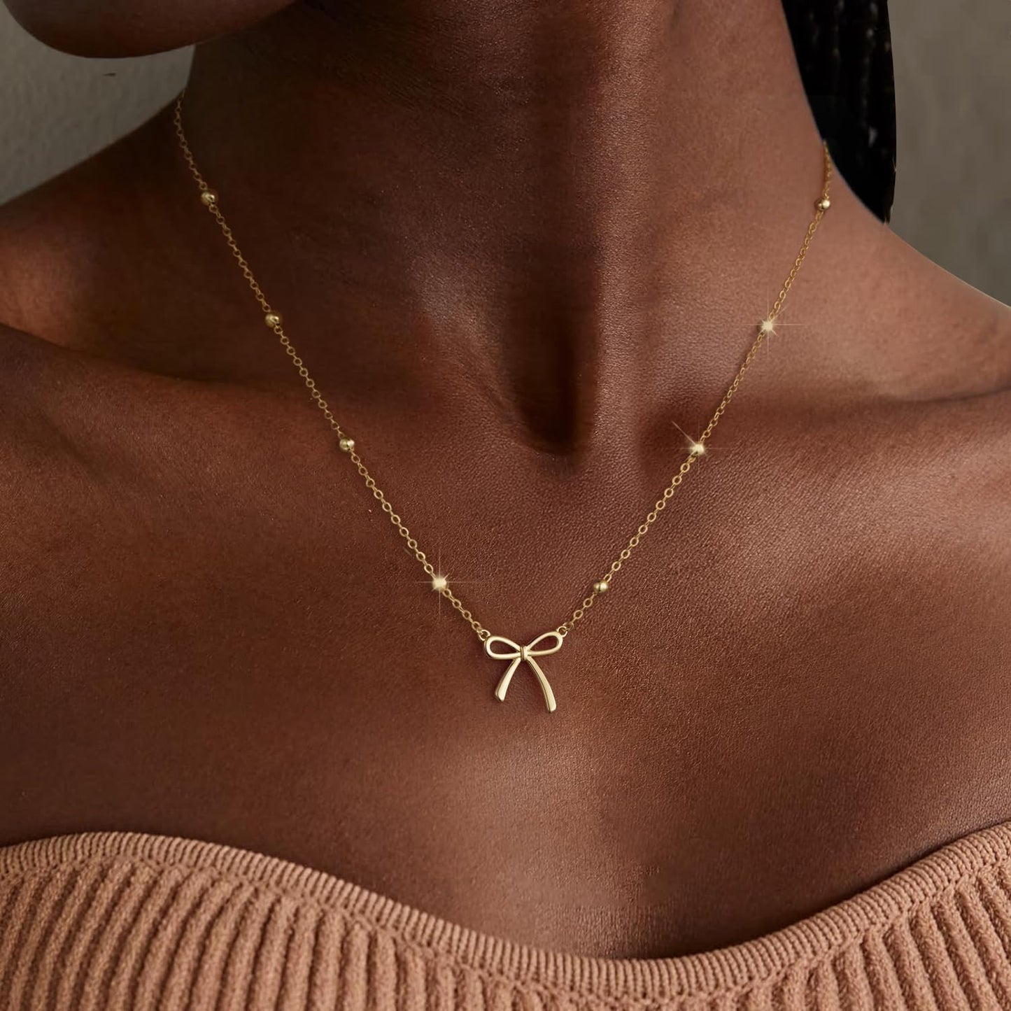 Manufacturer  Gold Necklace for Women Dainty Bow Necklace 14K Gold Plated Cute Choker Necklace Small Bow Pendant Charm Necklaces Teen Gift Trendy Stuff Personalized Jewelry Gifts  Necklace