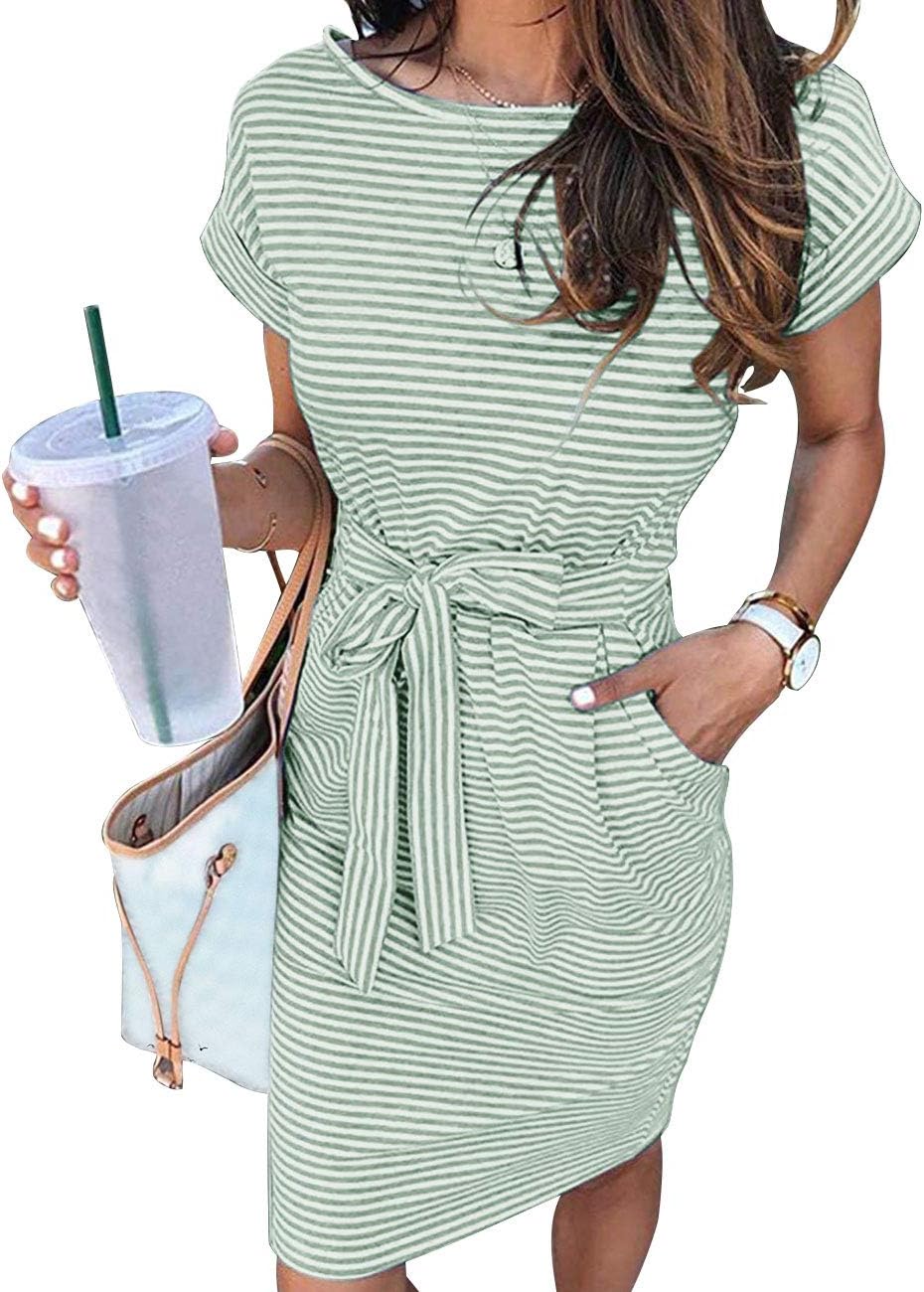 Manufacturer  MEROKEETY Women's Summer Striped Short Sleeve T Shirt Dress Casual Tie Waist with Pockets dresses