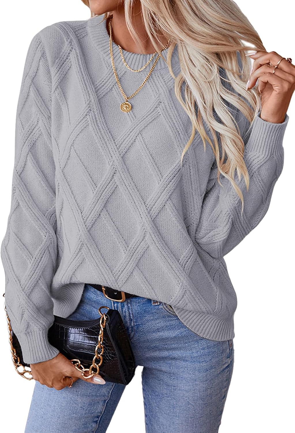 Manufacturer  SHEWIN Womens Sweaters Crewneck Cable Knit Sweater Long Sleeve Fall Tops for Women   sweaters