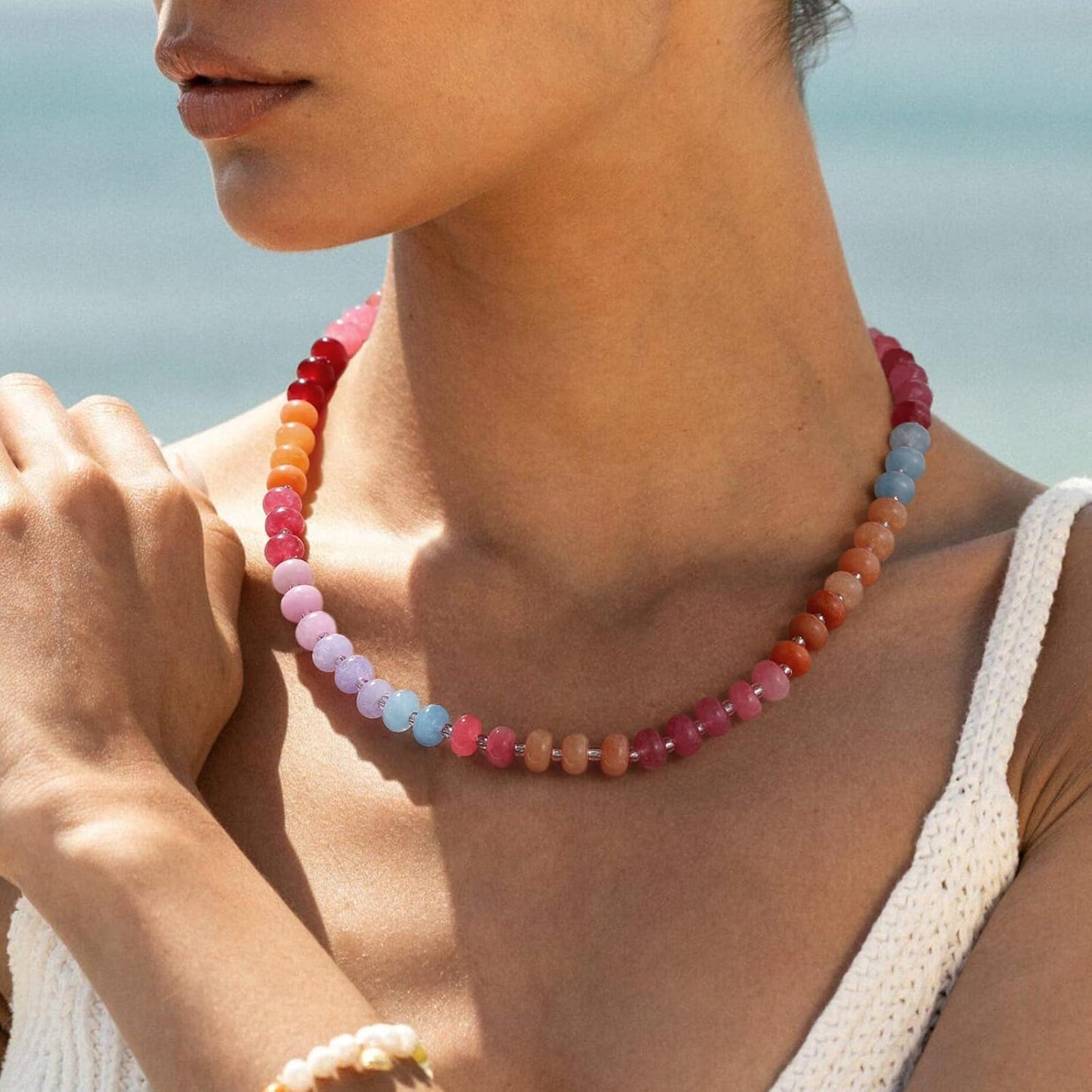 Manufacturer  KELORIS PATH Beaded Gemstone Necklaces for Women, Boho Colorful Bead Choker Necklace, Natural Stone Handmade Summer Jewelry for Beach  necklace