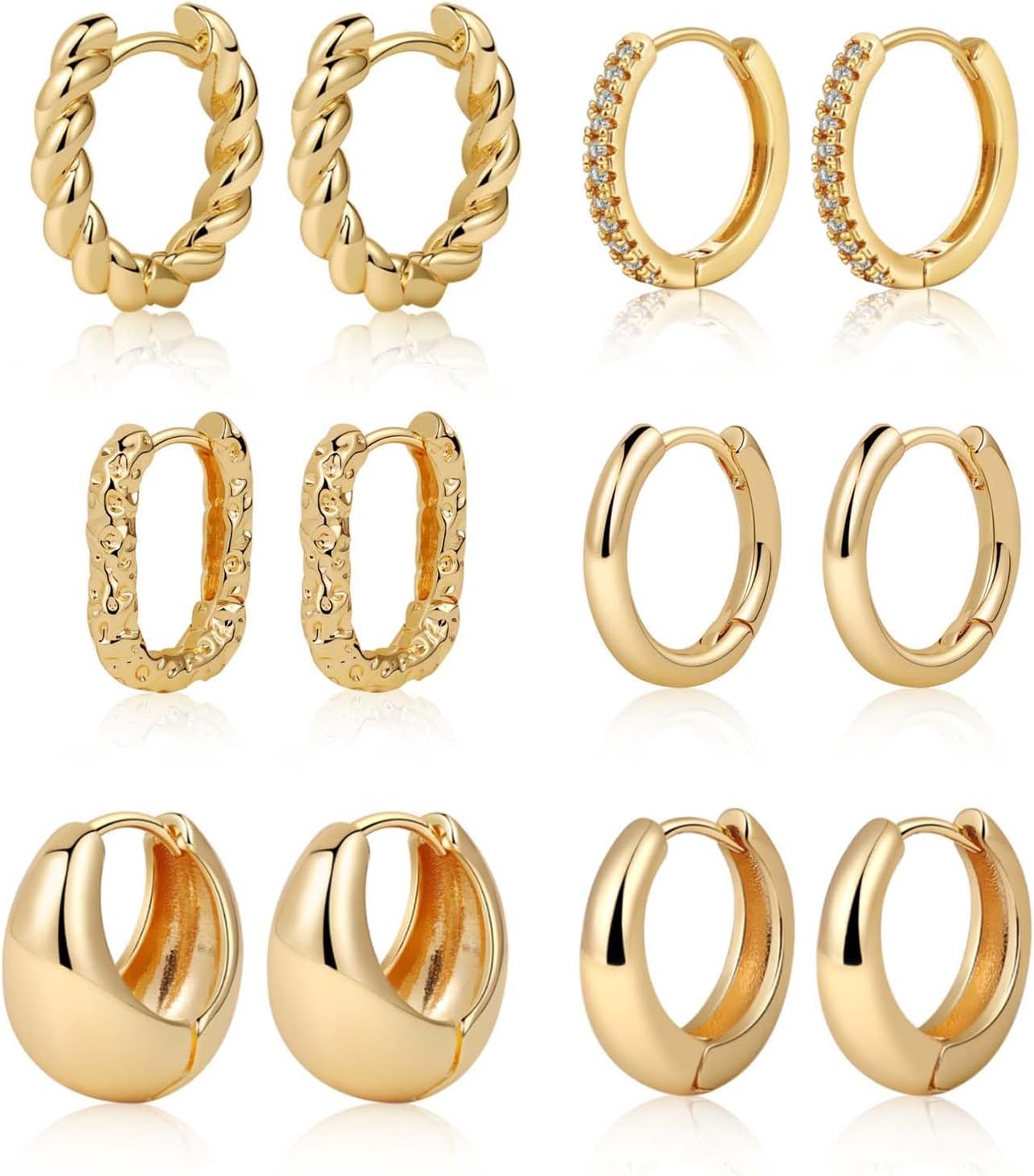 Manufacturer  6 Pairs 14K Gold Hoop Earrings for Women,Chunky Hoop Earrings Multipack Hypoallergenic,Lightweight Hoop Earrings for Women Gold Jewelry Gifts  earring