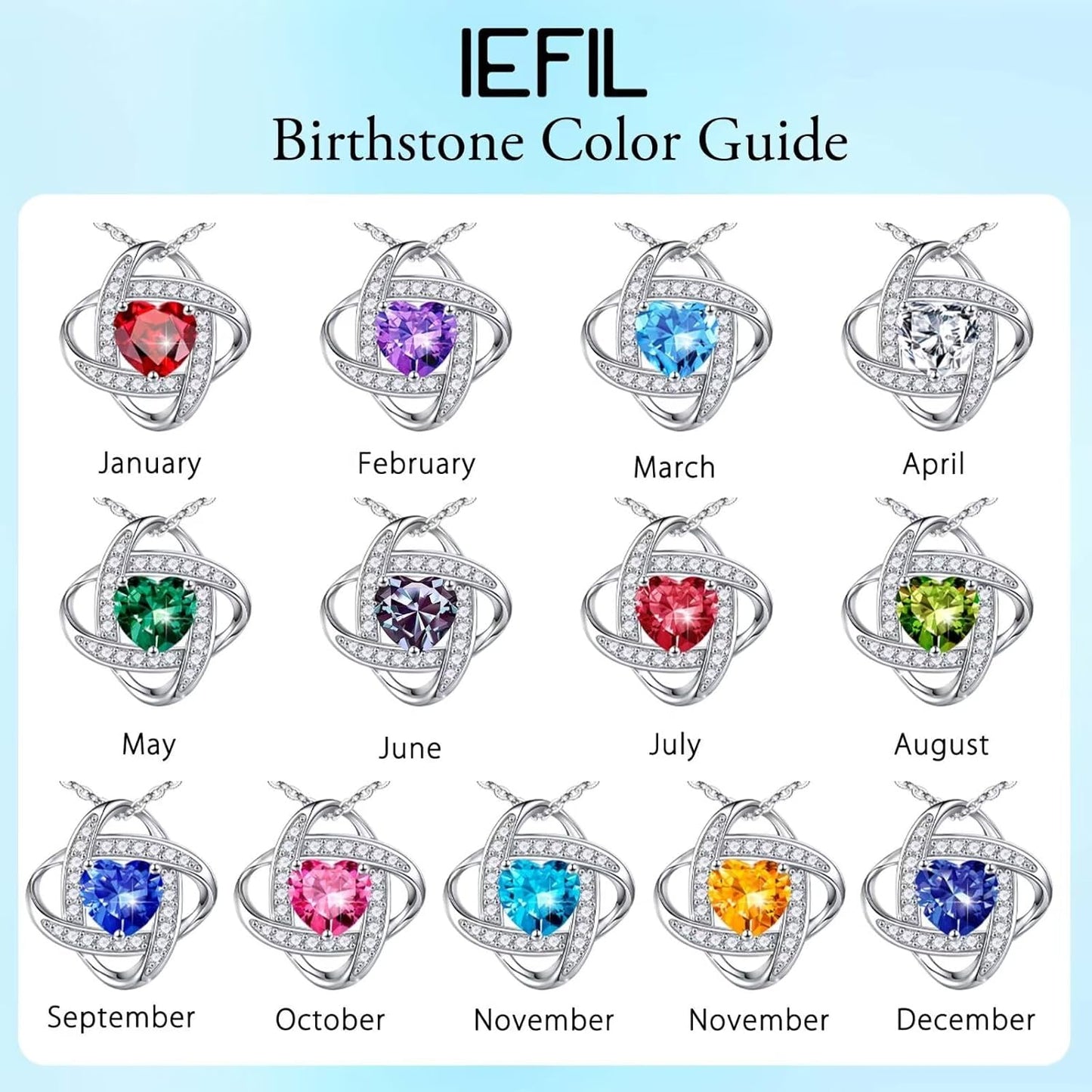Manufacturer  Iefil 925 Sterling Silver Love Knot Birthstone Necklace, Natural or Created Gemstone, Anniversary Birthday Gifts for Women, Jewelry Gifts for Wife Mom Girlfriend  Necklace