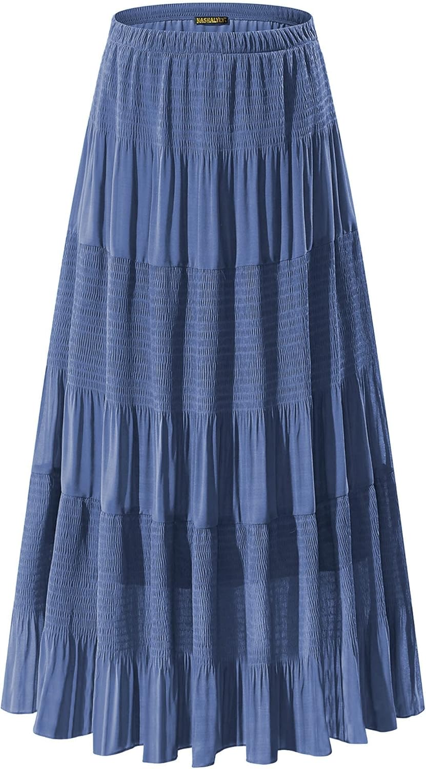 Manufacturer  NASHALYLY Women's Chiffon Elastic High Waist Pleated A-Line Flared Maxi Skirts