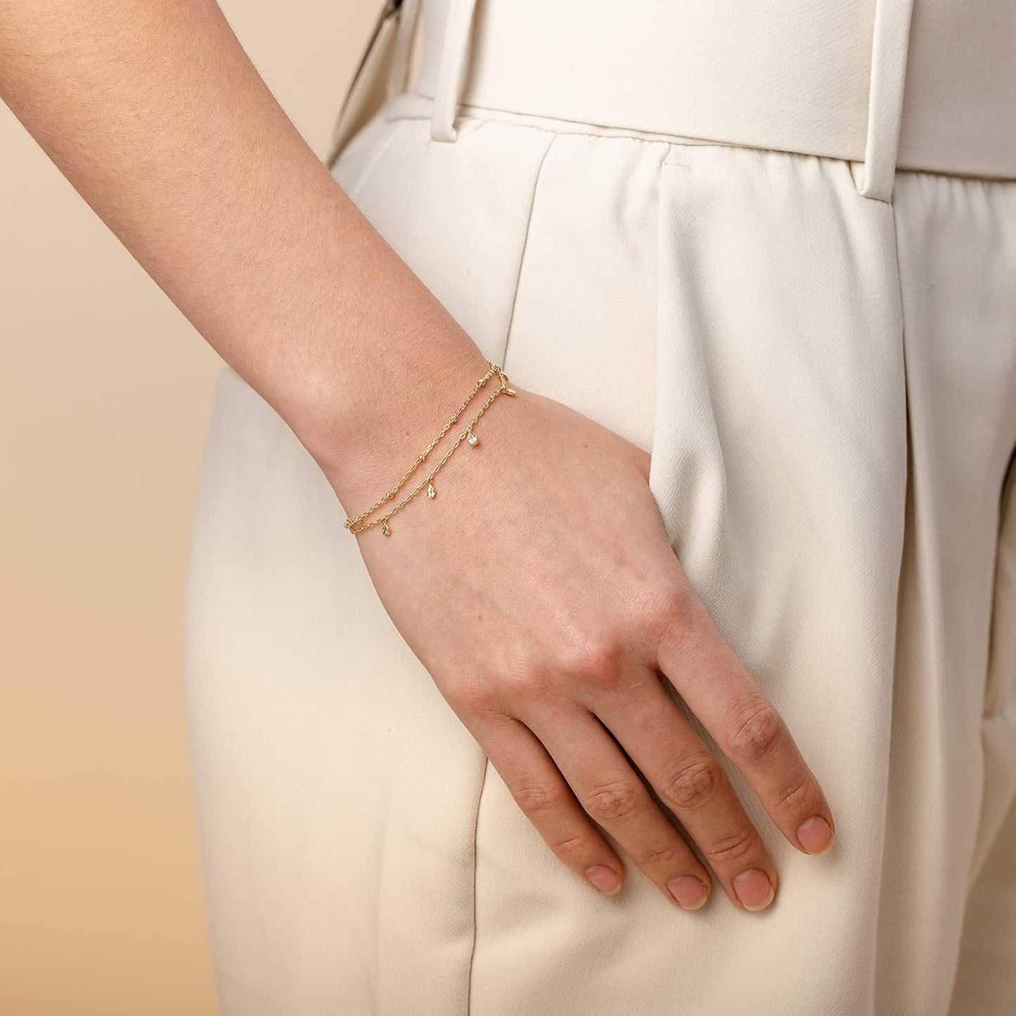 Manufacturer  PAVOI 14K Gold Plated Beaded Bracelet for Women | Stackable Gold Bead Bracelet | Adjustable Dainty Gold Jewelry  bracelets