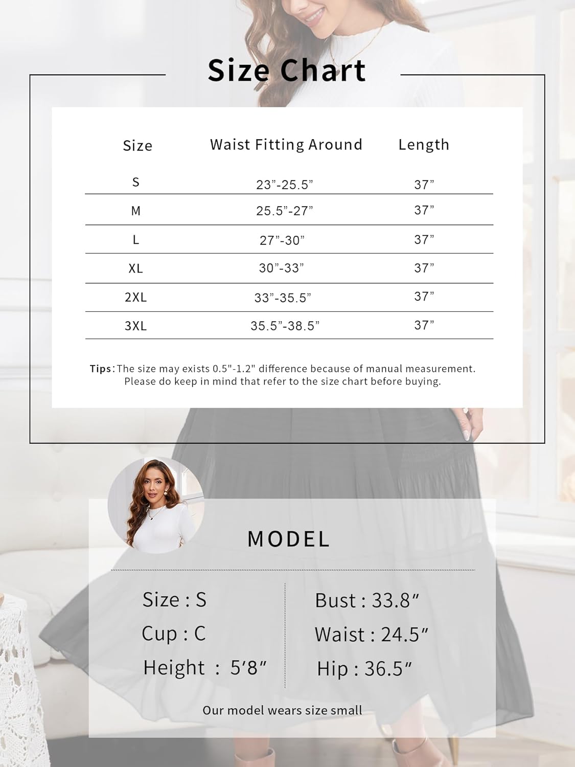 Manufacturer  NASHALYLY Women's Chiffon Elastic High Waist Pleated A-Line Flared Maxi Skirts