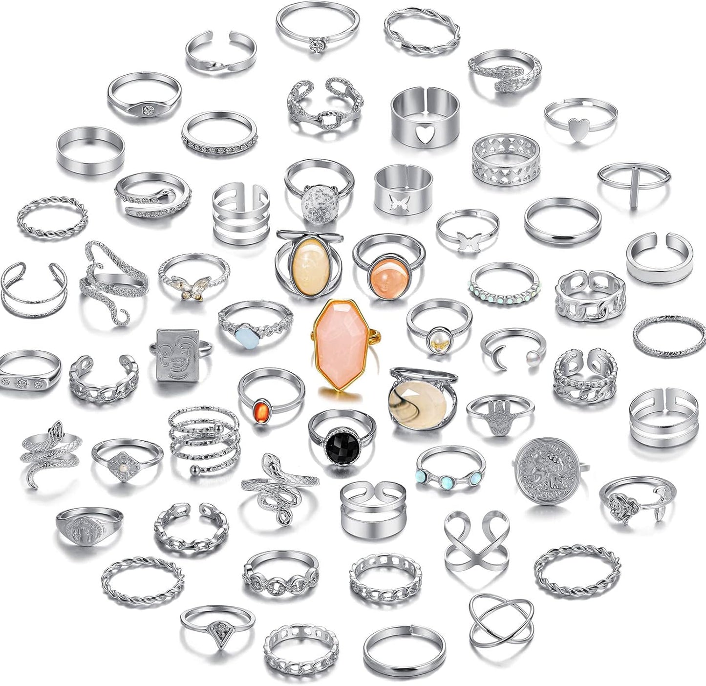 Manufacturer  17KM 60 Pcs Gold Stacks Ring Sets for Women Non Tarnish, Dainty Vintage Stackable Rings Pack, Finger Midi Knuckle Rings for Jewelry Gift   rings