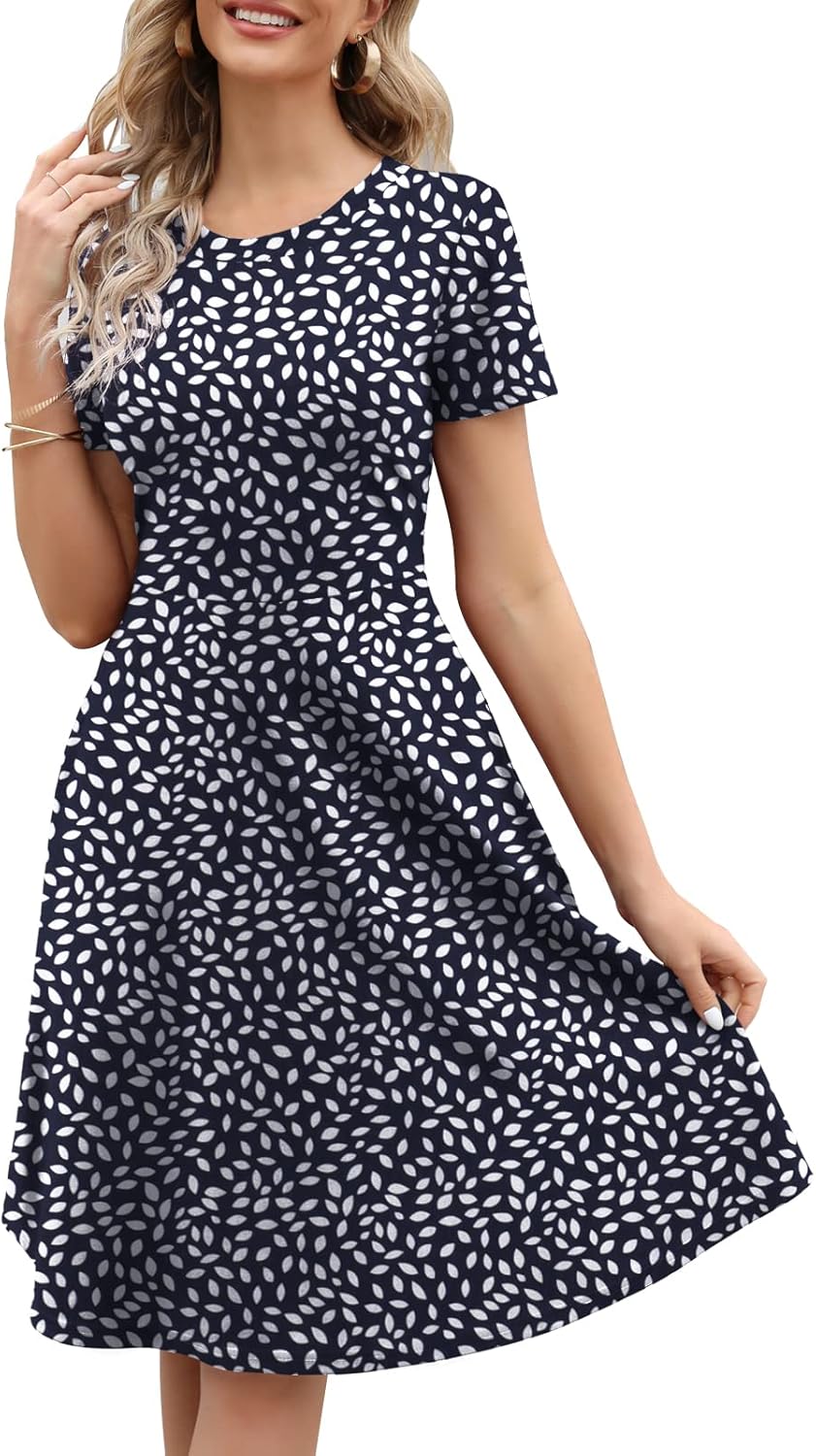 Manufacturer Women's Elegant Knee Length Dresses Vintage 50s Office Casual Floral Print Work Party A-Line Swing Dresses with Pockets 162