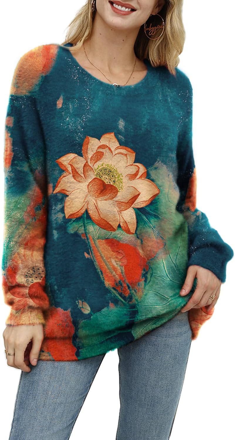 Manufacturer  YESNO Women Christmas Sweater Graphic Printed Oversized Pullover Sweaters Casual Loose Knit Tops S01   sweaters