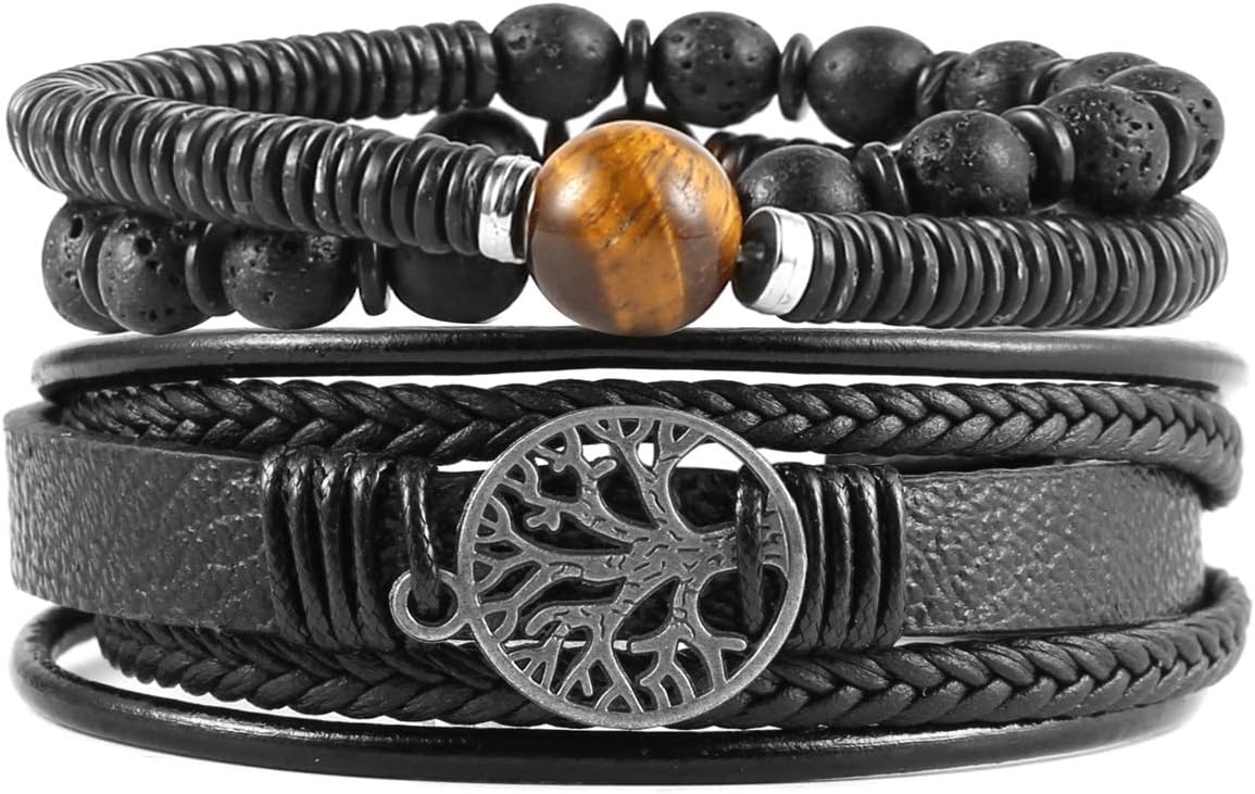 Manufacturer  HZMAN Genuine Leather Tree of life Bracelets Men Women, Tiger Eye Natural Stone Lava Rock Beads Ethnic Tribal Elastic Bracelets Wristbands  bracelets