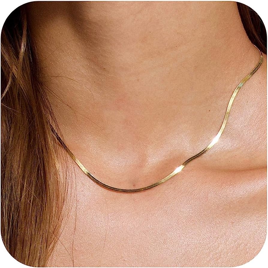 Manufacturer  Tewiky Gold Chain Necklace for Women, 14k Gold Plated Thin Beaded Wave Box Chain Necklace Dainty Gold Necklace Simple Layered Gold Choker Necklaces Minimalist Gold Link Chain Necklace Trendy Jewelry for Women  Necklace