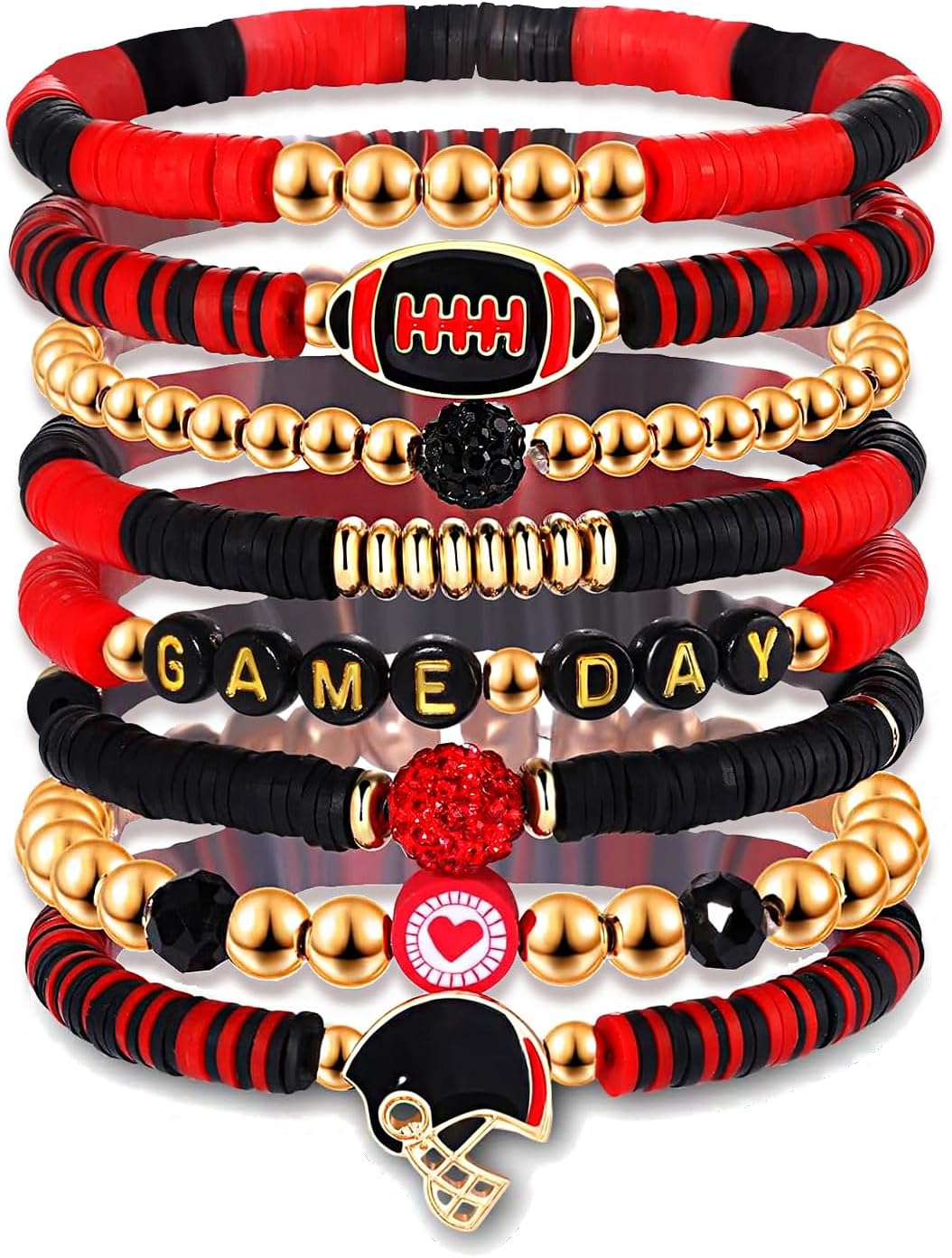 Manufacturer  Game Day Bracelets for Women - Red, Black, Blue Heishi Clay Beaded Stretch Bracelets - Stackable Sports Charm Bracelet Bangles - Football Mom Accessories & Outfits Jewelry Gifts  bracelets